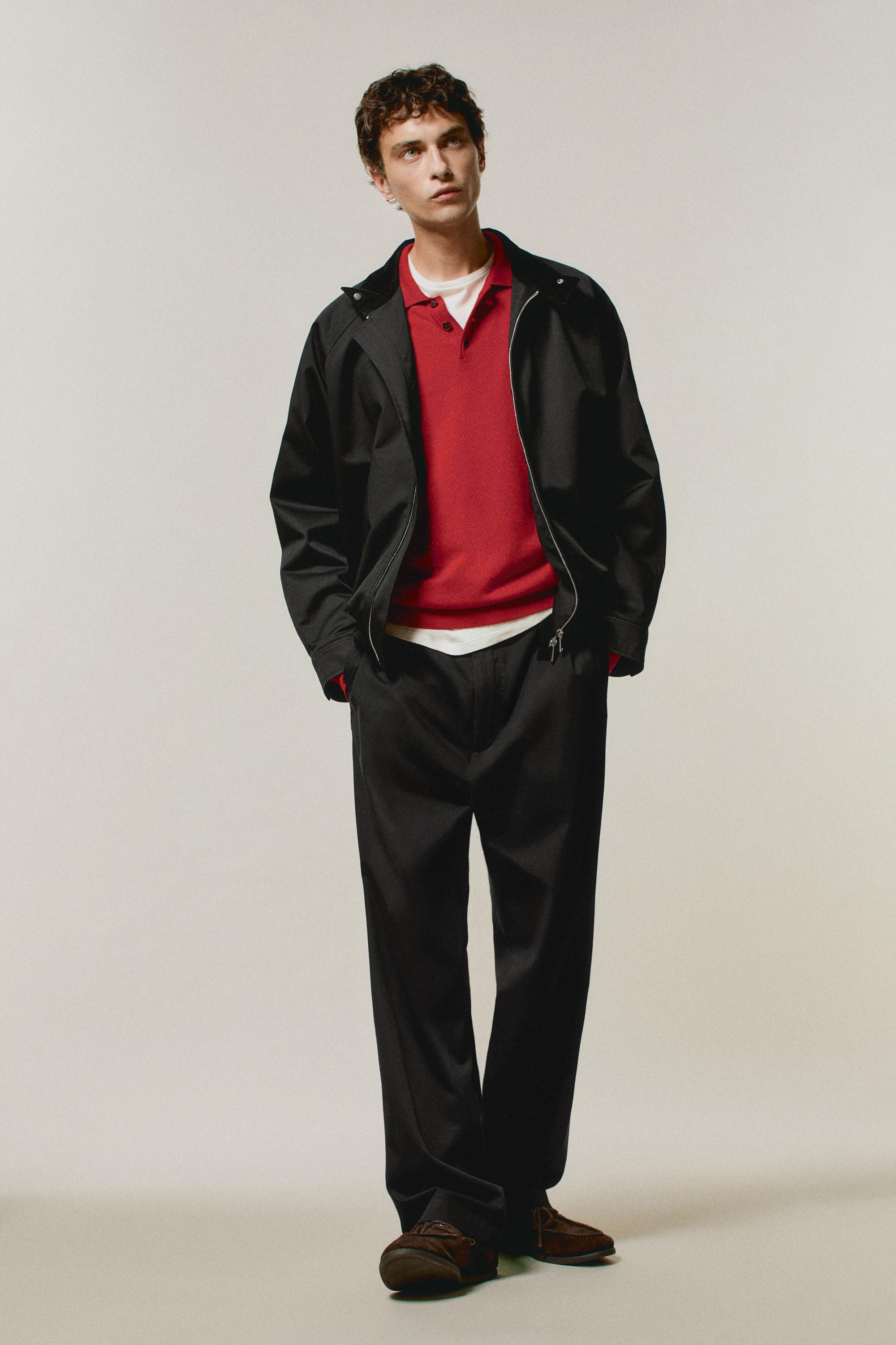 100% cotton pants with double pleats — BLACK