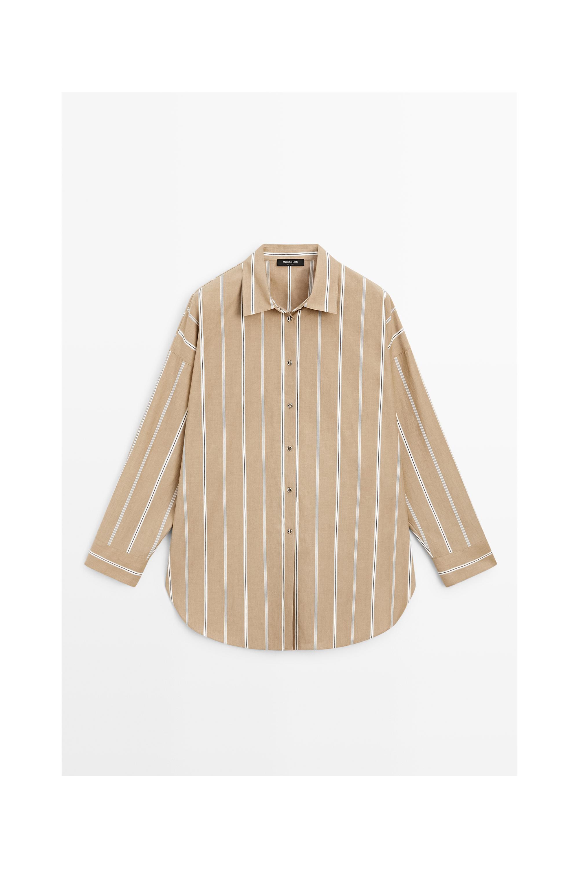Striped shirt with button detail — BROWN