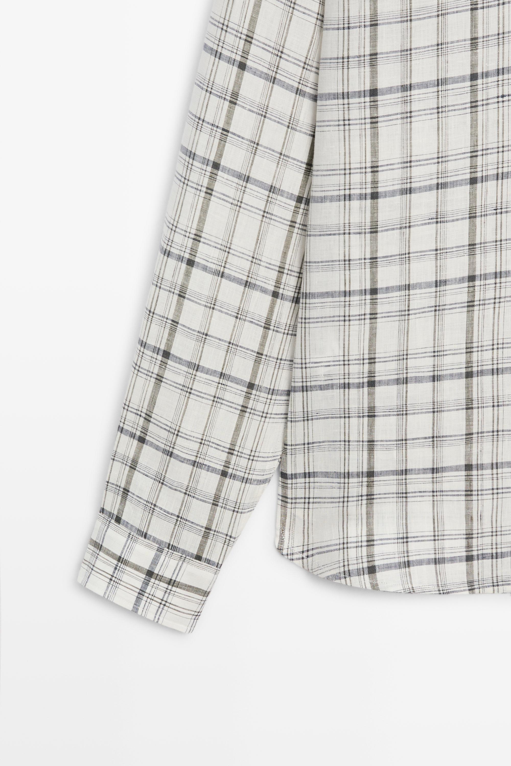 100% linen check shirt — CREAM
