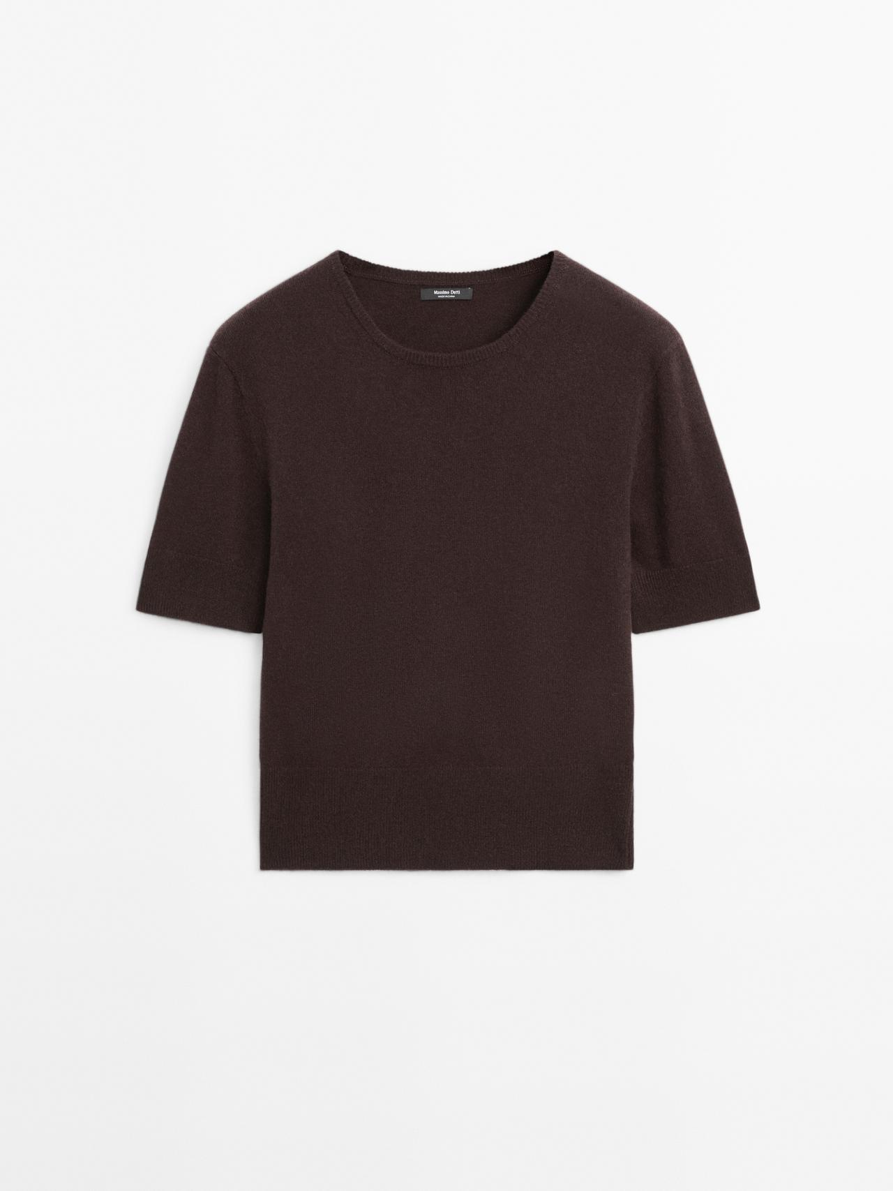 Massimo Dutti - Dames - Trui Met Korte Mouw Van Wolmix - Chocolade - M