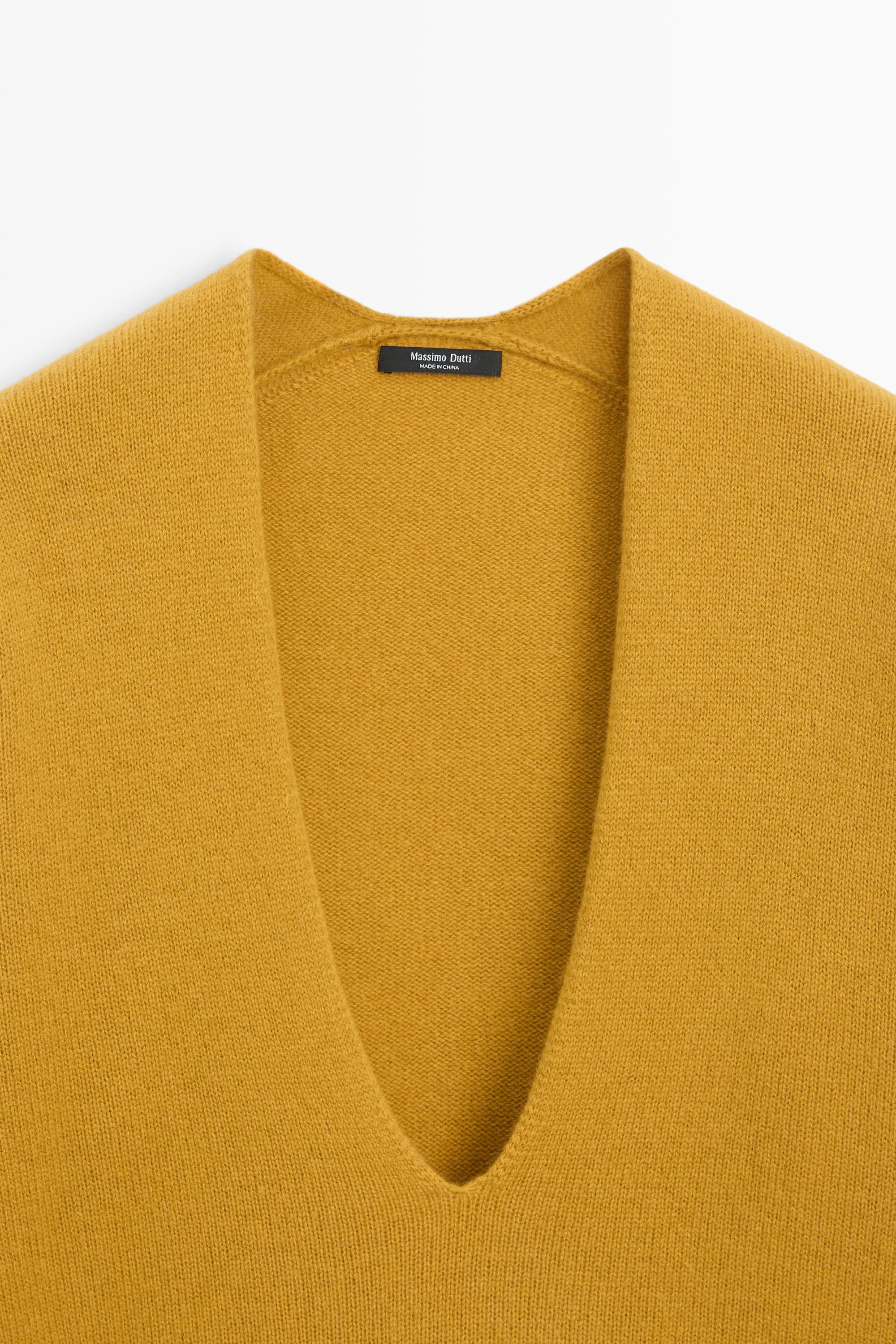 Long-line knit sweater with neckline detail — MUSTARD YELLOW