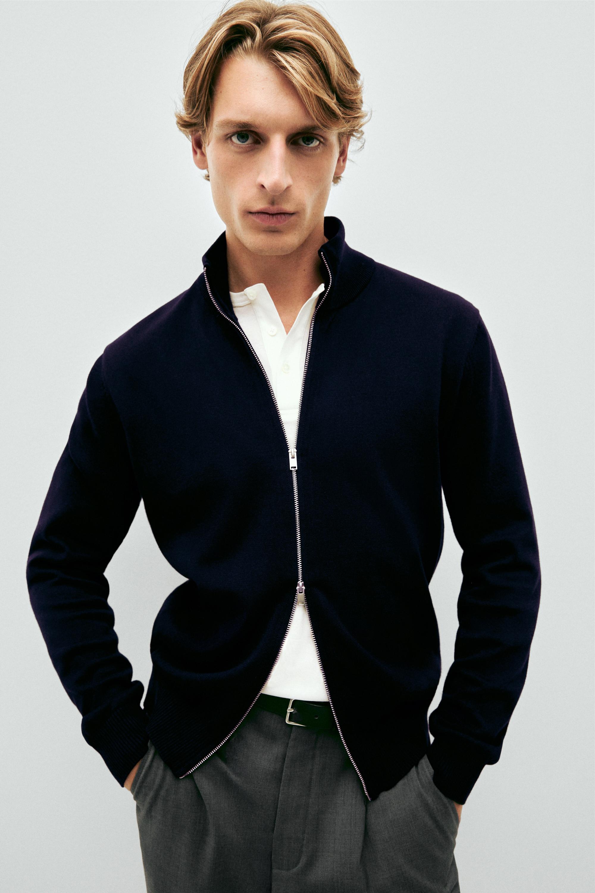 100% cotton knit cardigan — NAVY BLUE