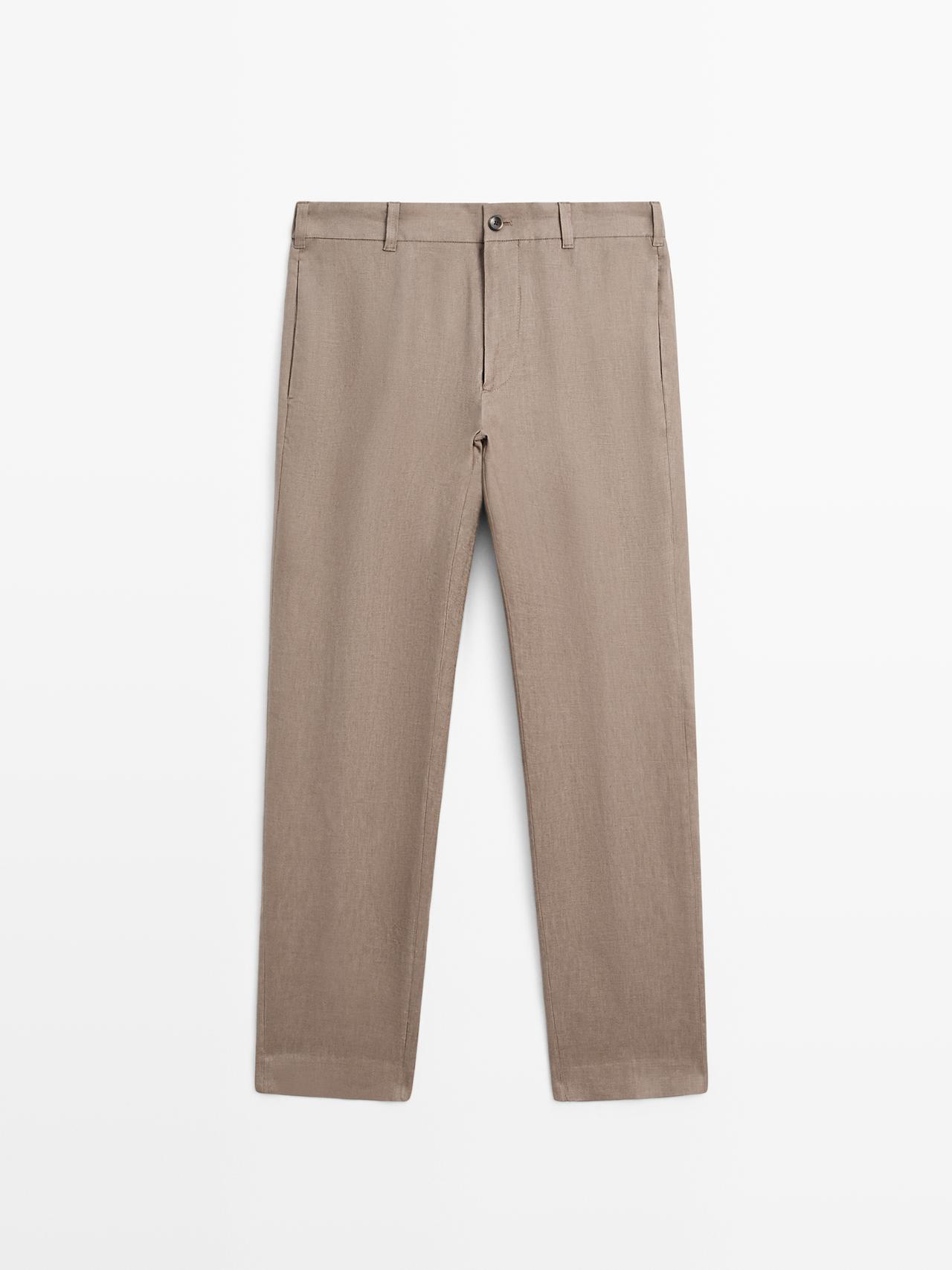 Pantalon Tapered Fit Lin - Vison - 38 - Massimo Dutti - Homme