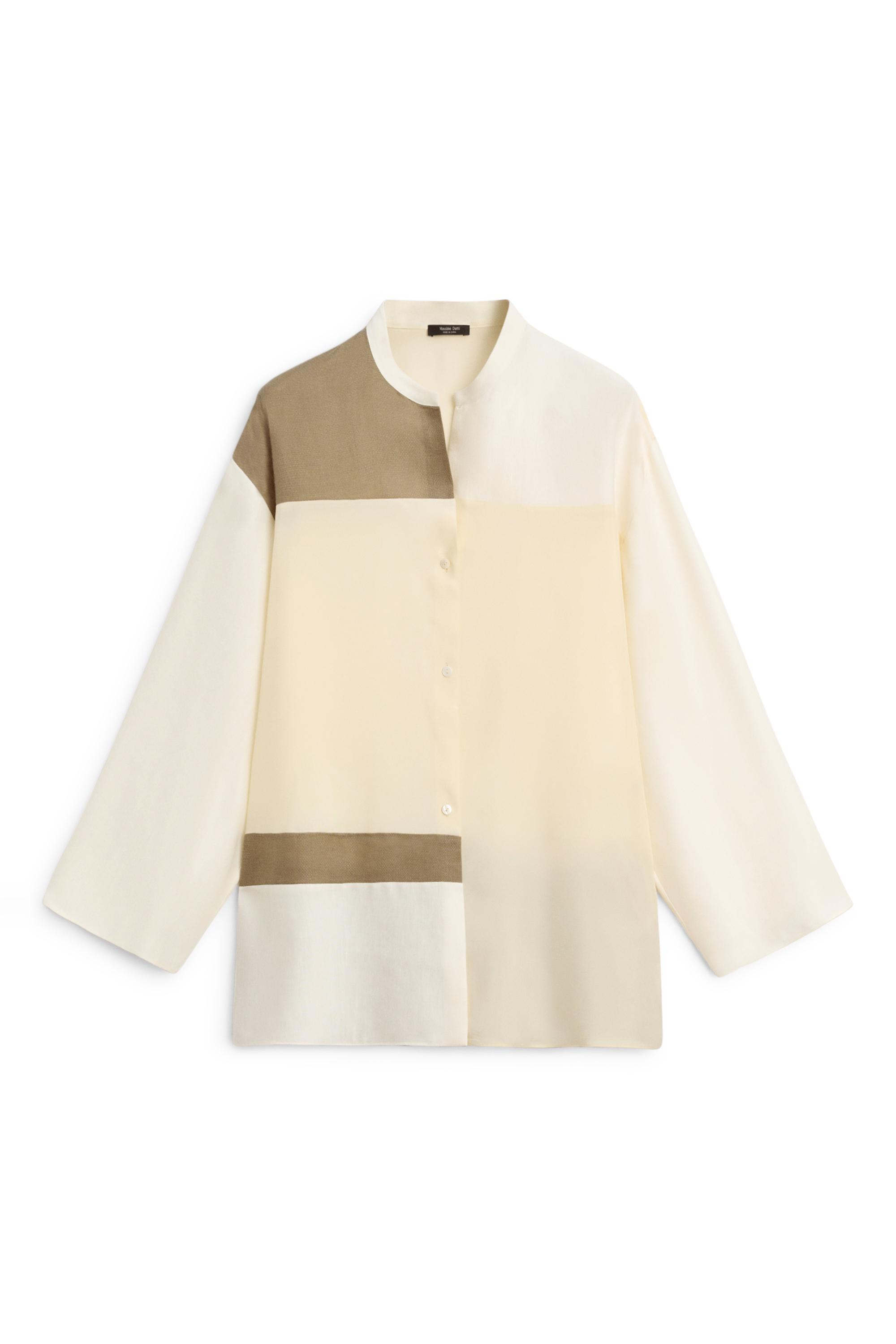 Flowing patchwork shirt with stand-up collar — CREAM