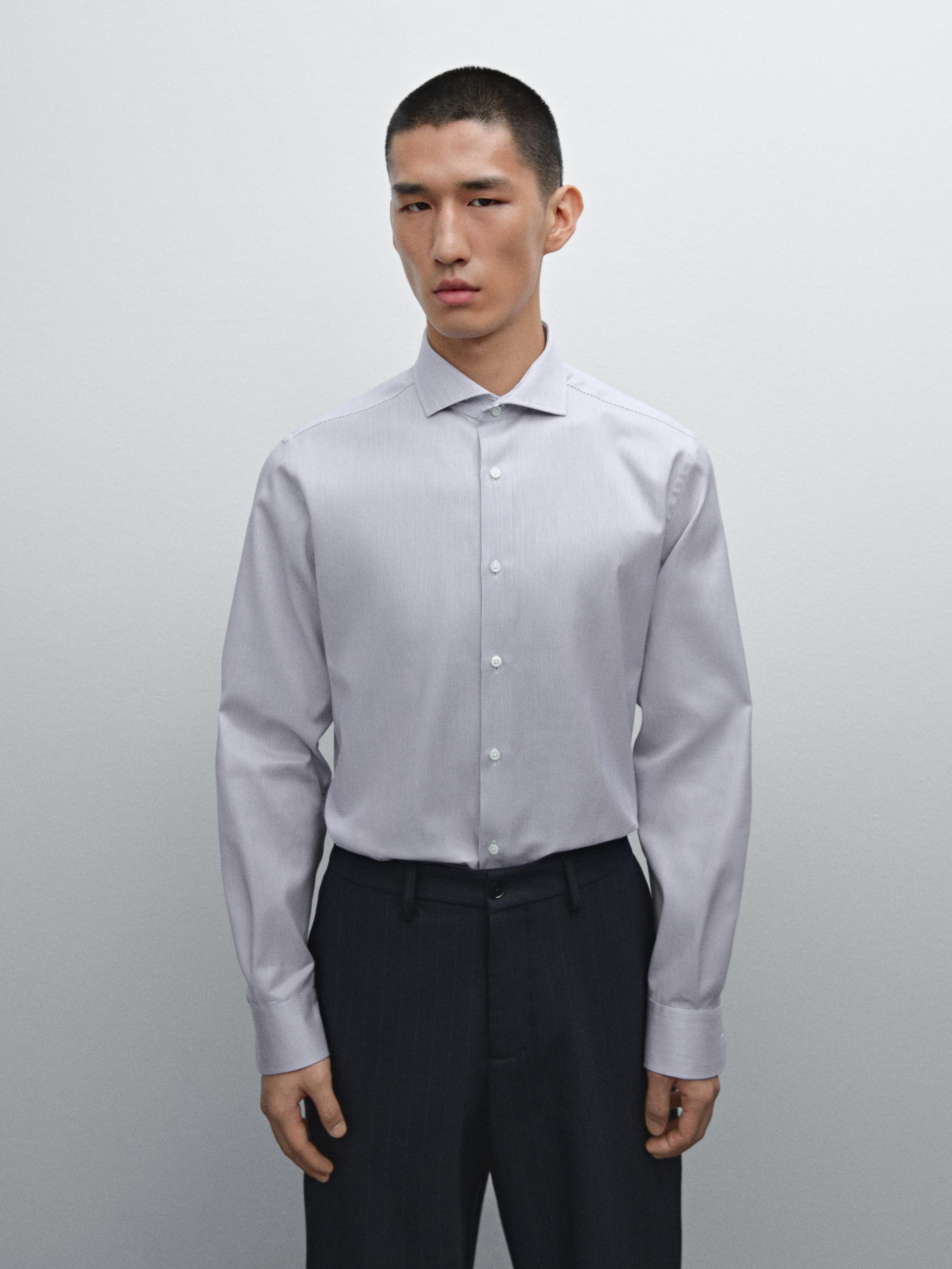 Camisa raias slim fit 100 % algodón