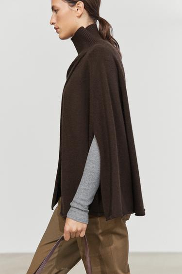 100% cashmere knit cape with wrap detail — BROWN 5
