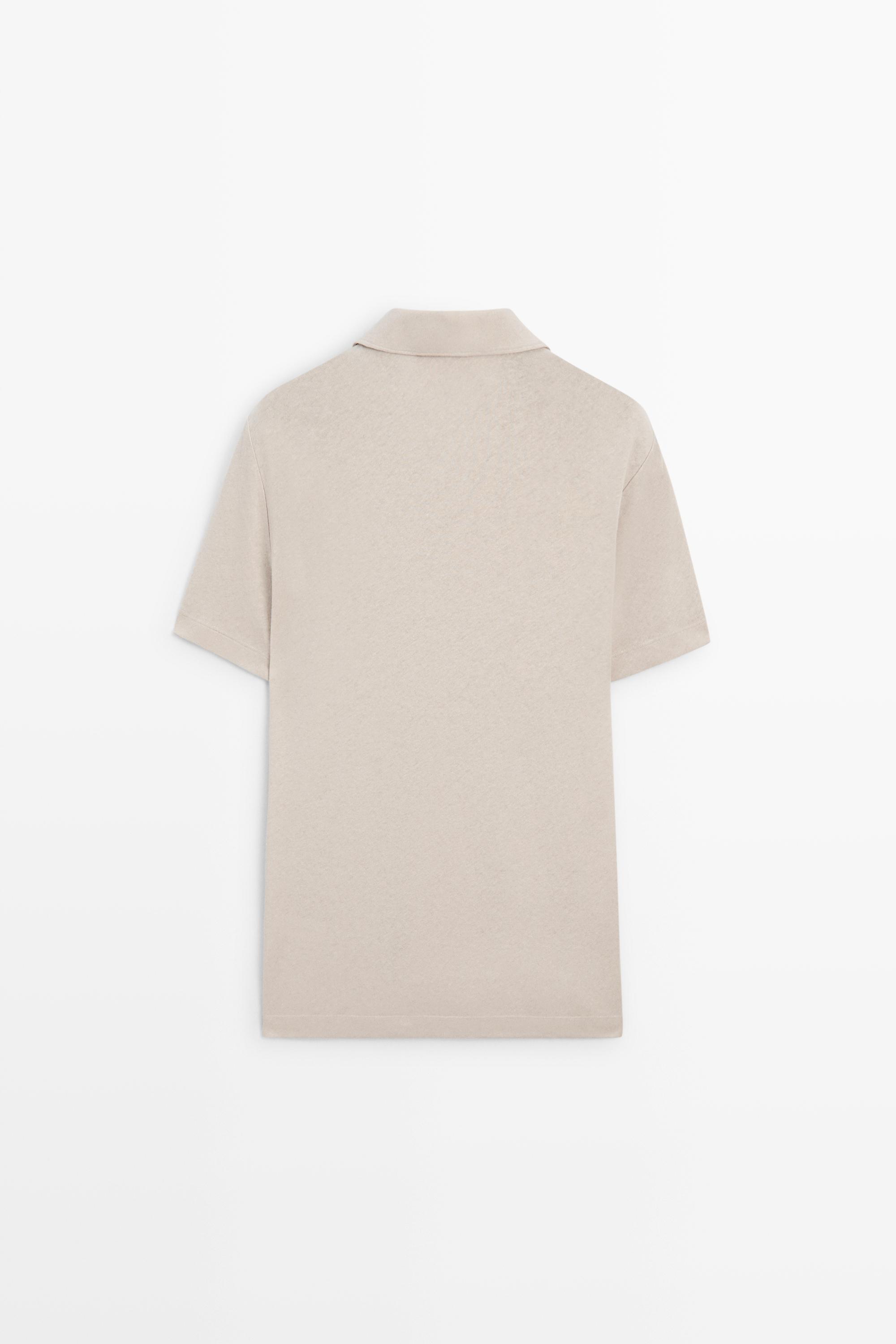 Short sleeve linen cotton polo shirt — BROWN