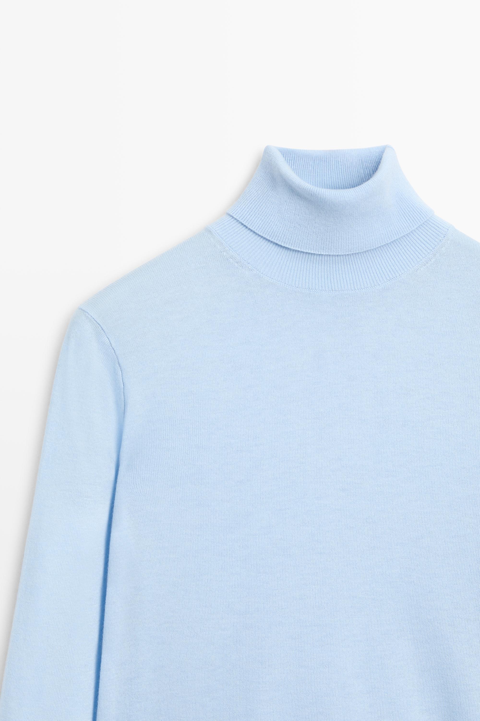 Wool-blend turtleneck knit sweater — SKY BLUE