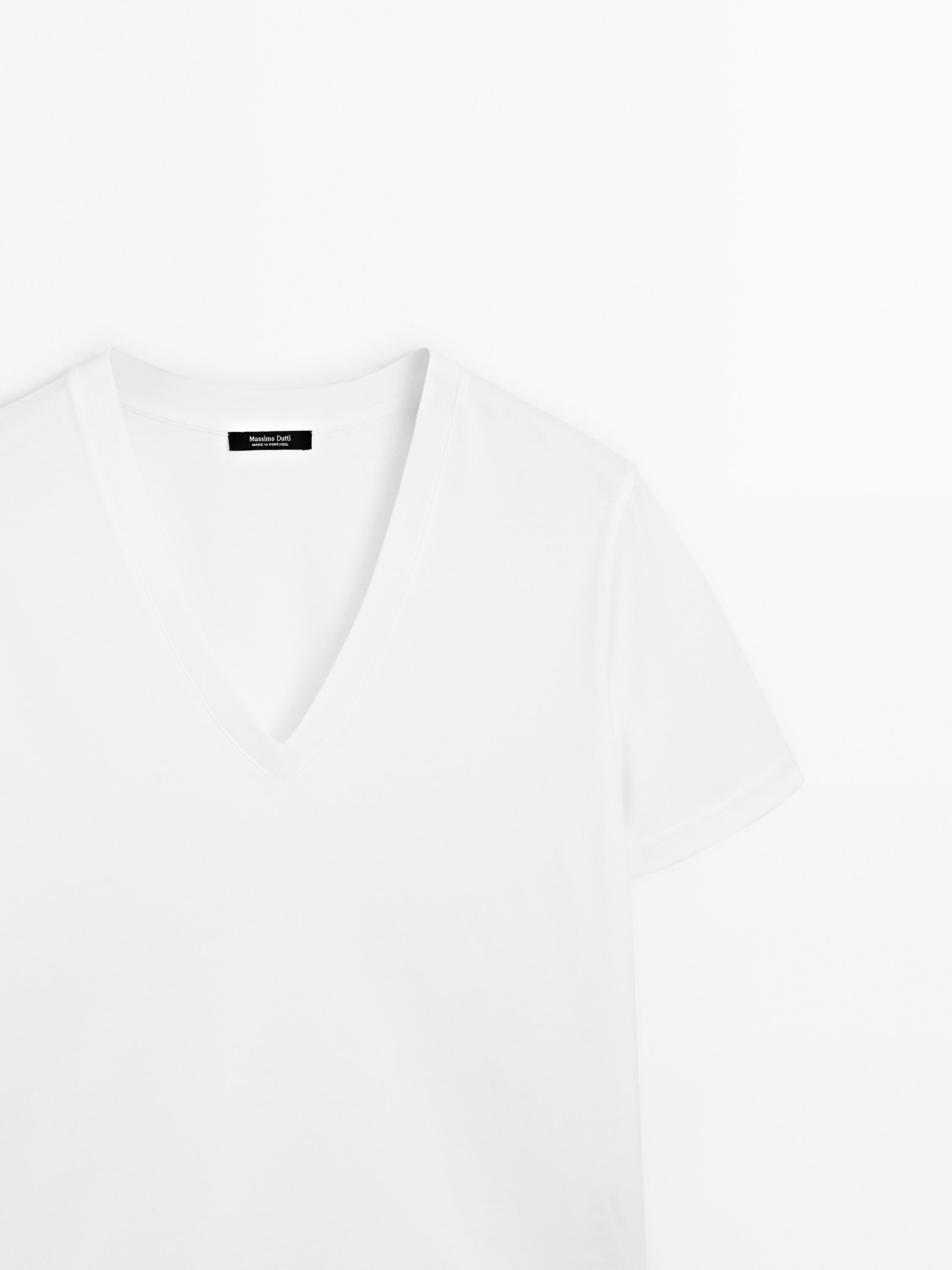 100% cotton interlock V-neck T-shirt — WHITE