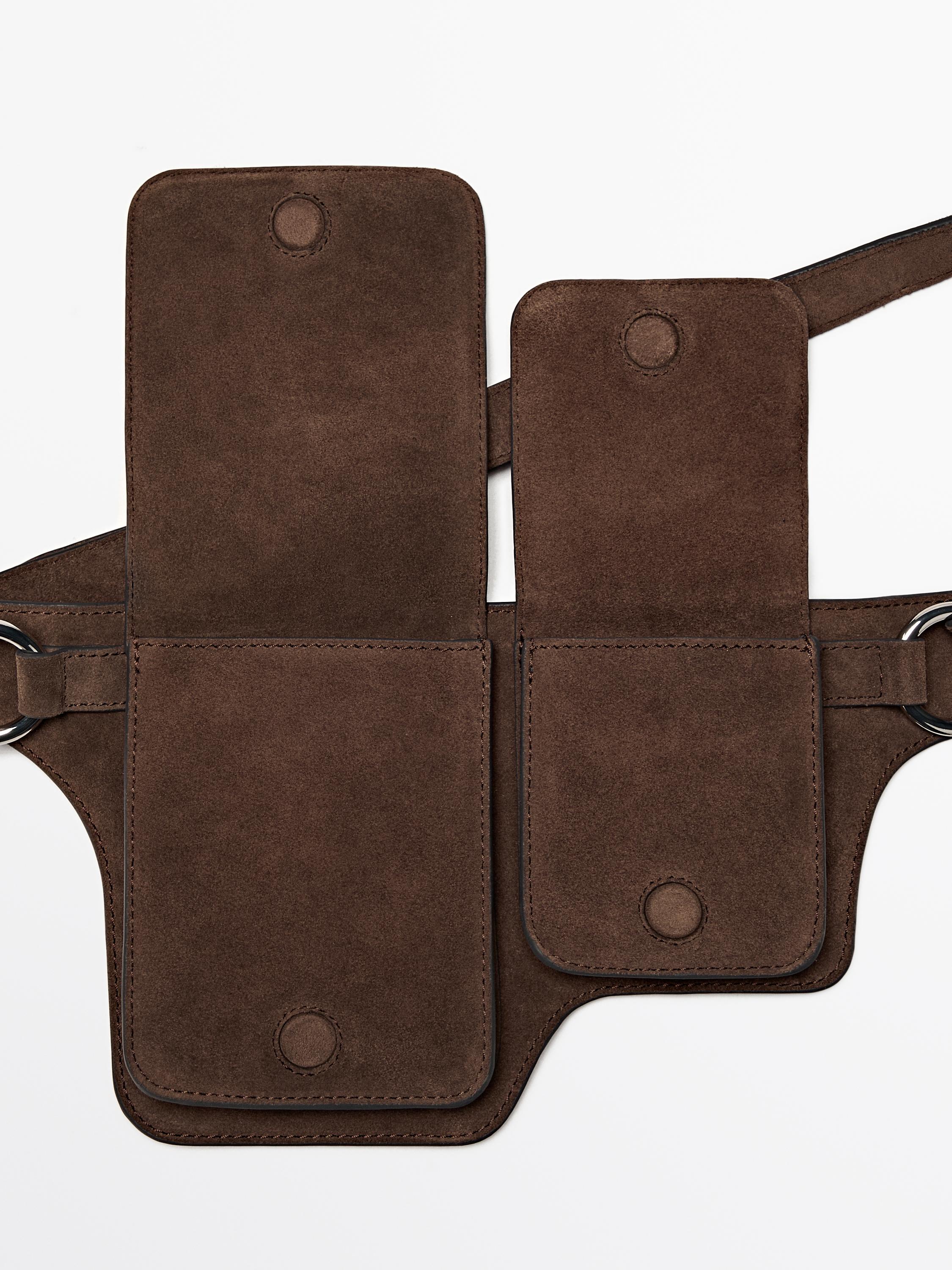 Split leather double compartment belt bag — MINK