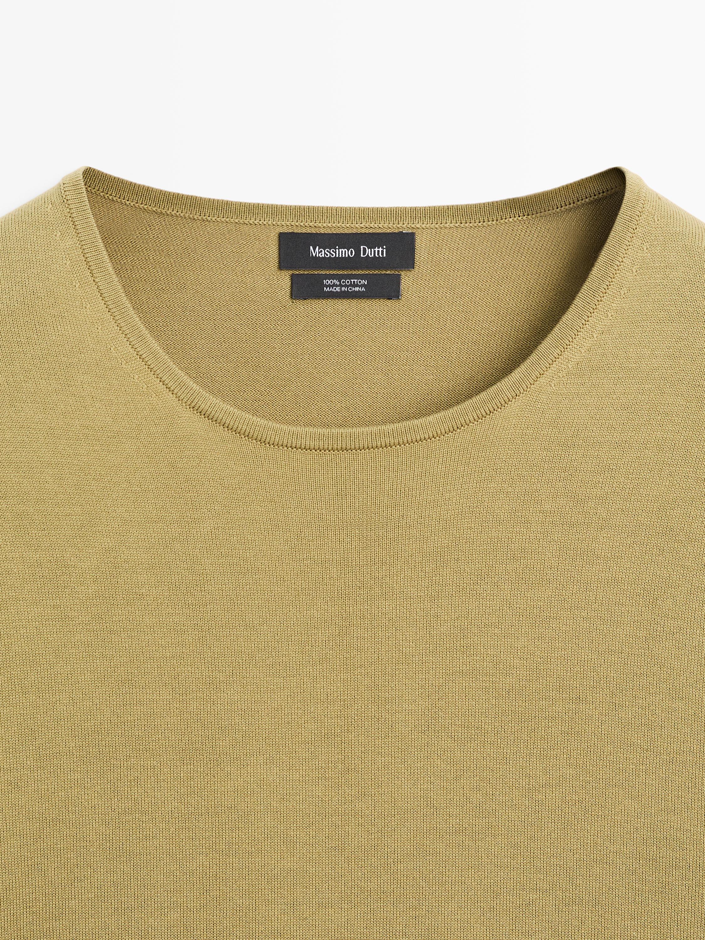 Knit 100% cotton crew neck sweater — OLIVE
