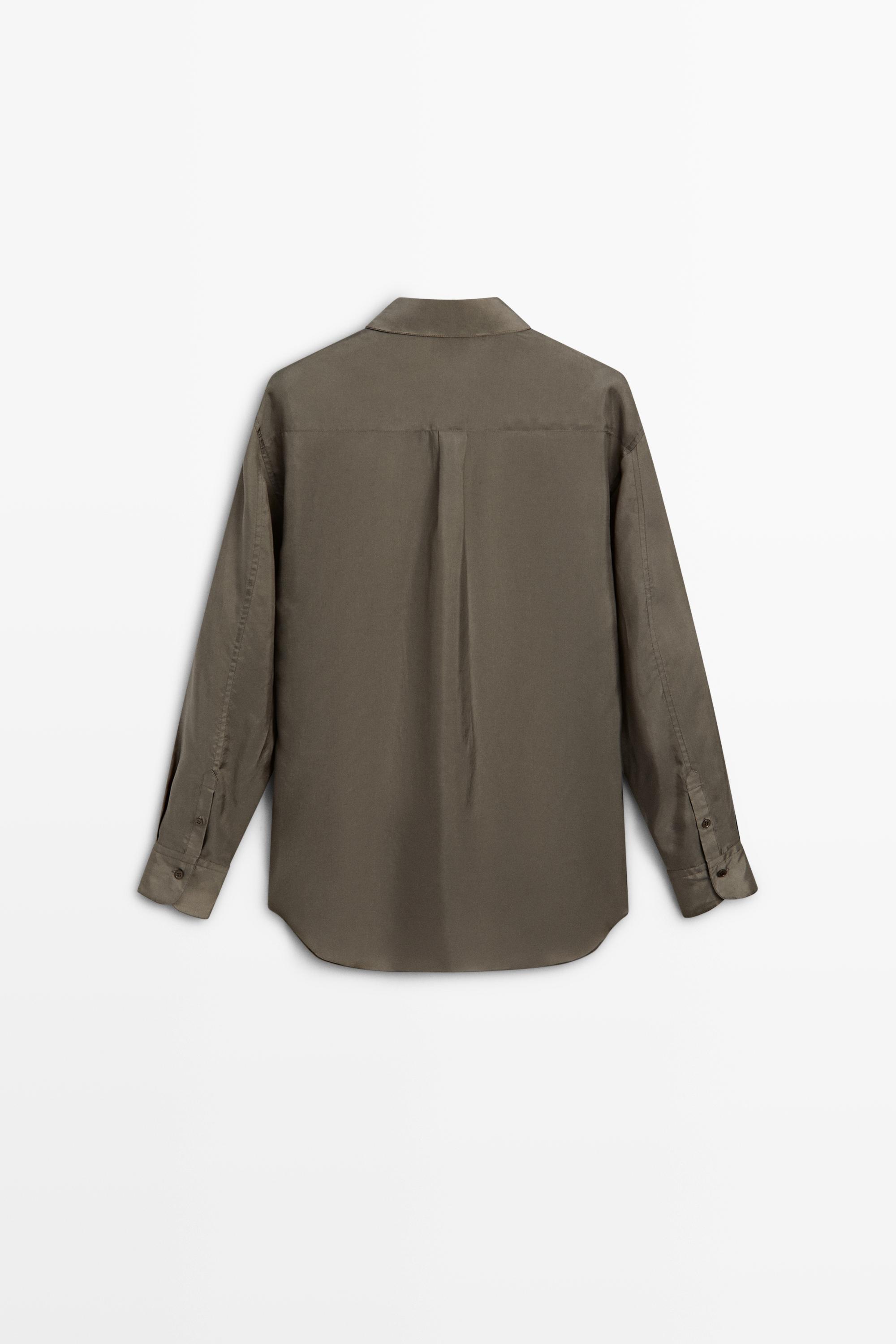 Flowing satin shirt with pocket - STUDIO — STONE