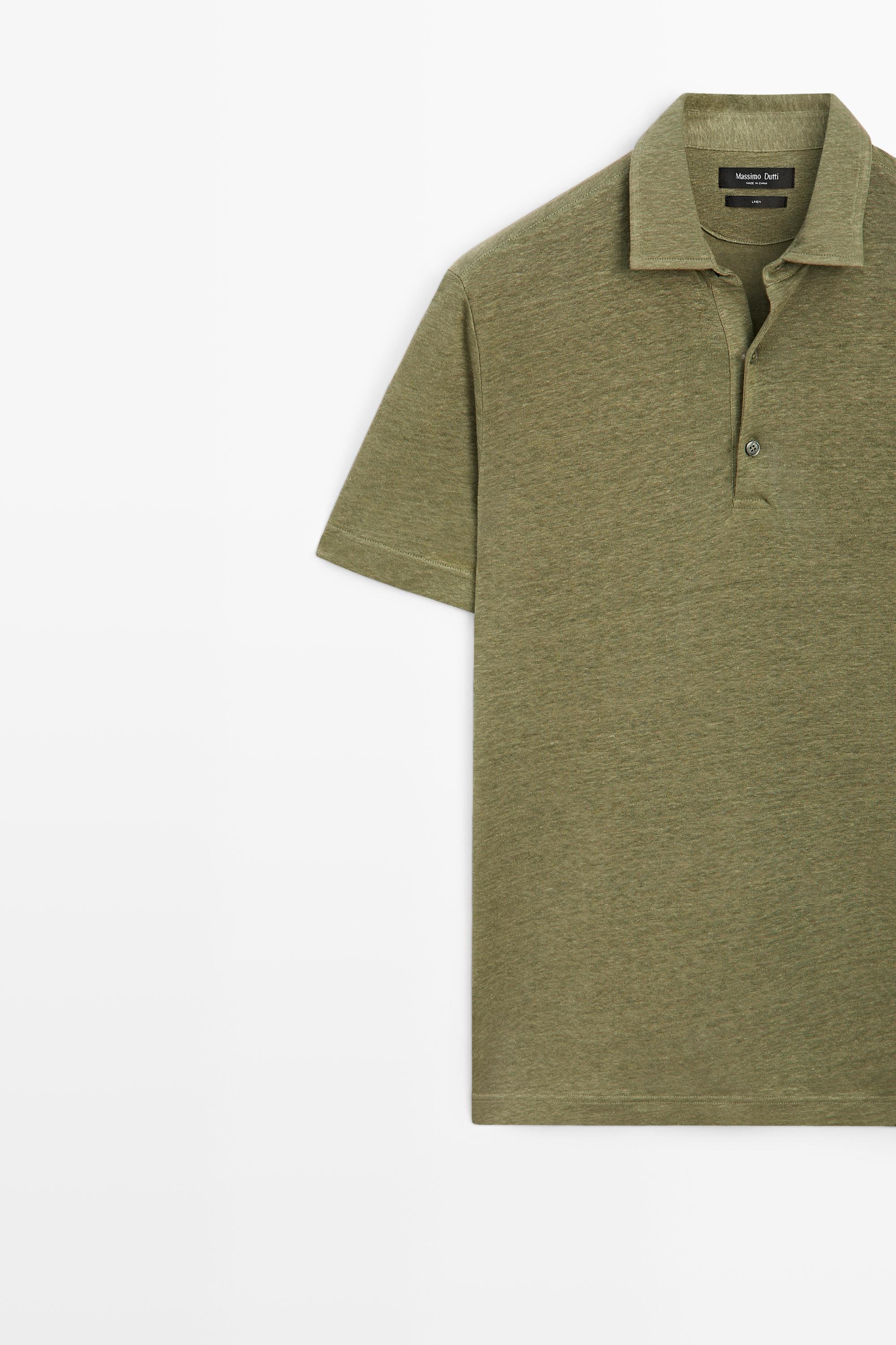 100% linen short sleeve polo shirt — MARINE GREEN