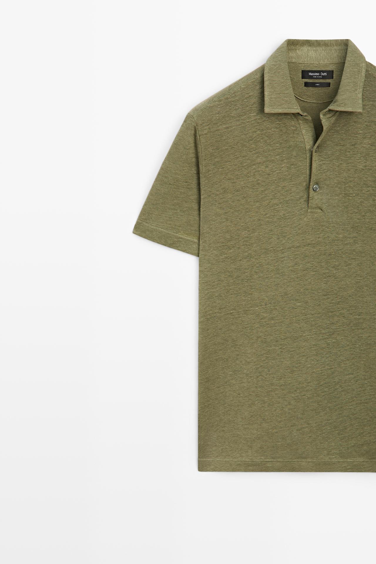 100% linen short sleeve polo shirt — MARINE GREEN