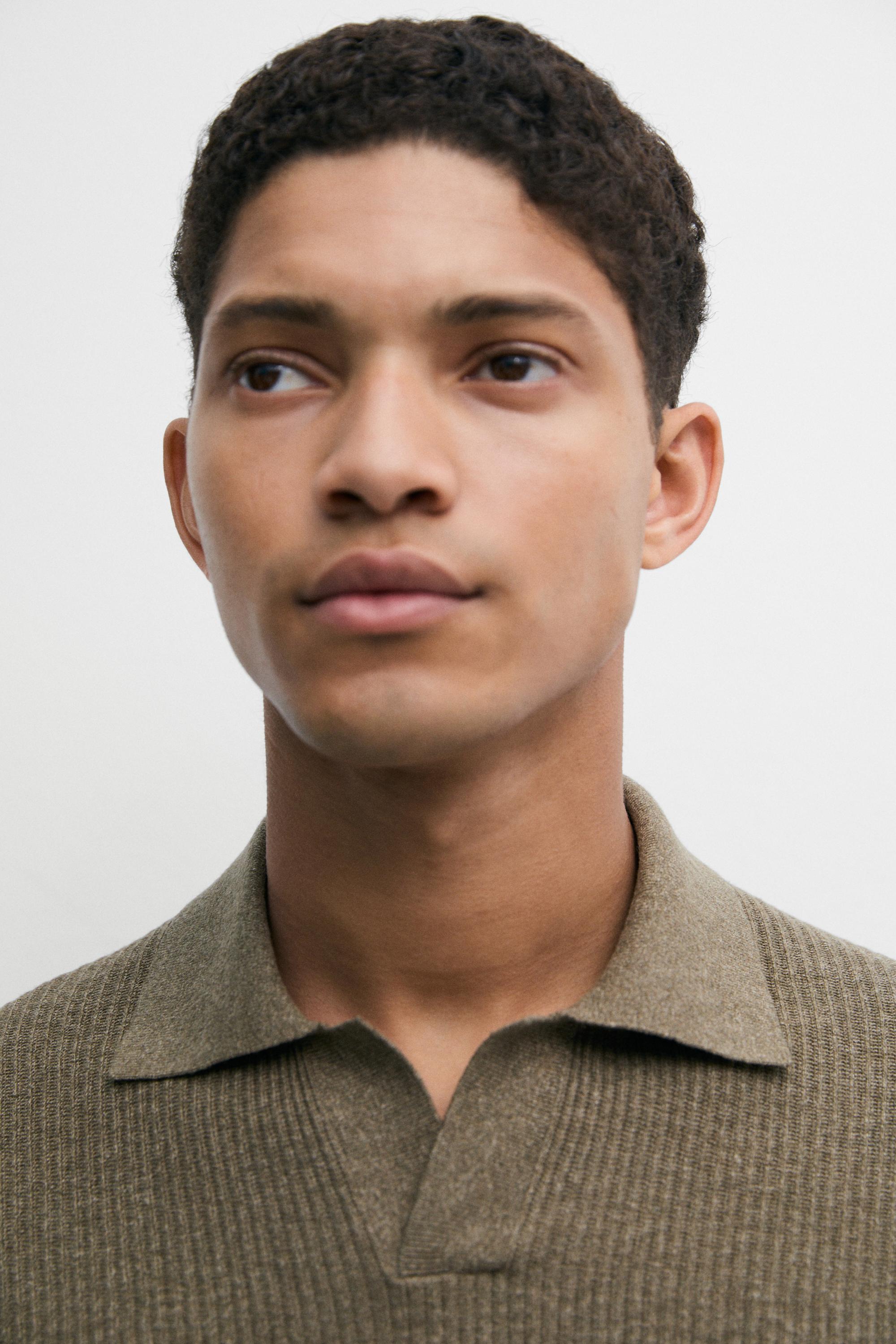 Cotton blend knit polo shirt — DARK OLIVE GREEN