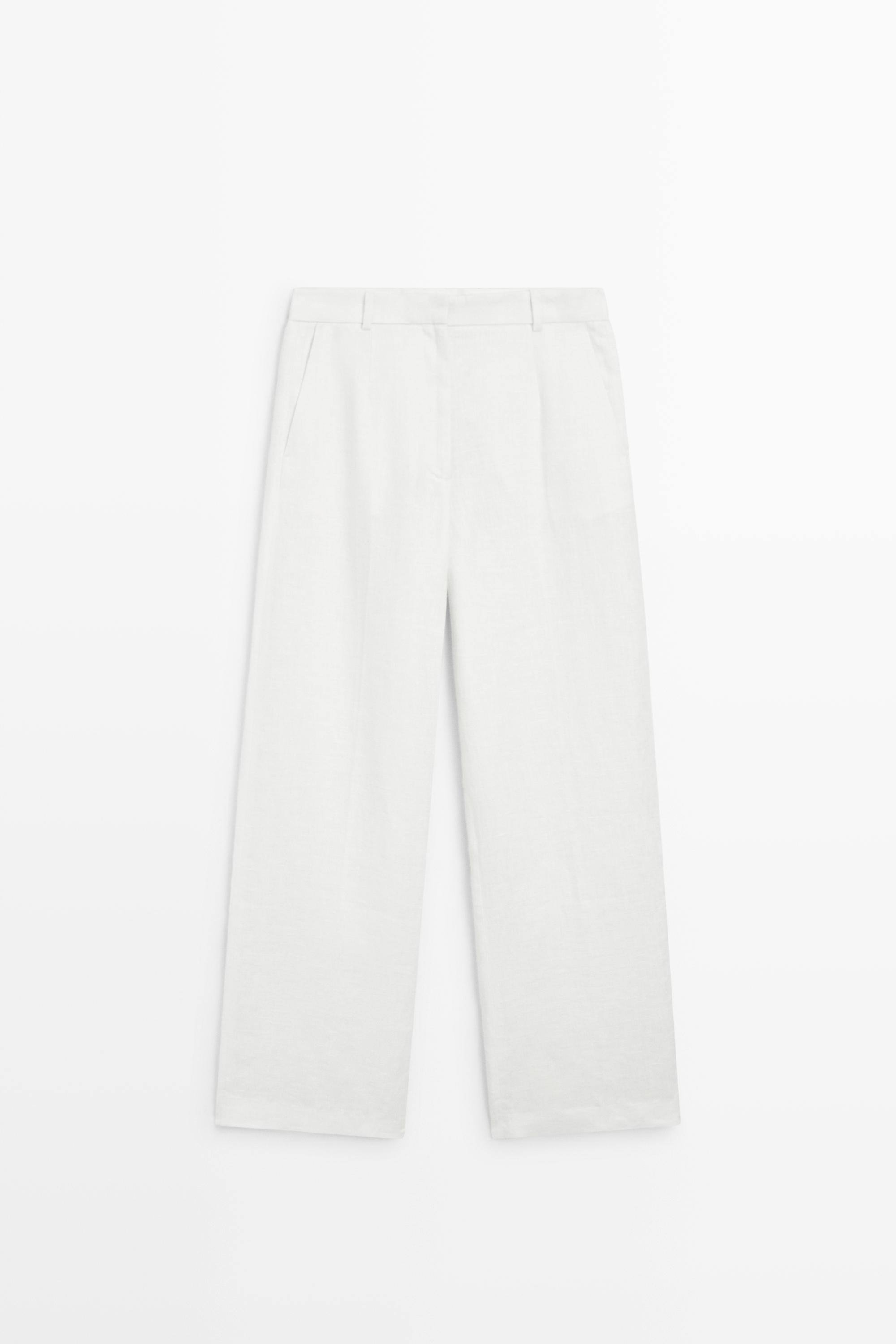 100% linen pants with darts — Off white