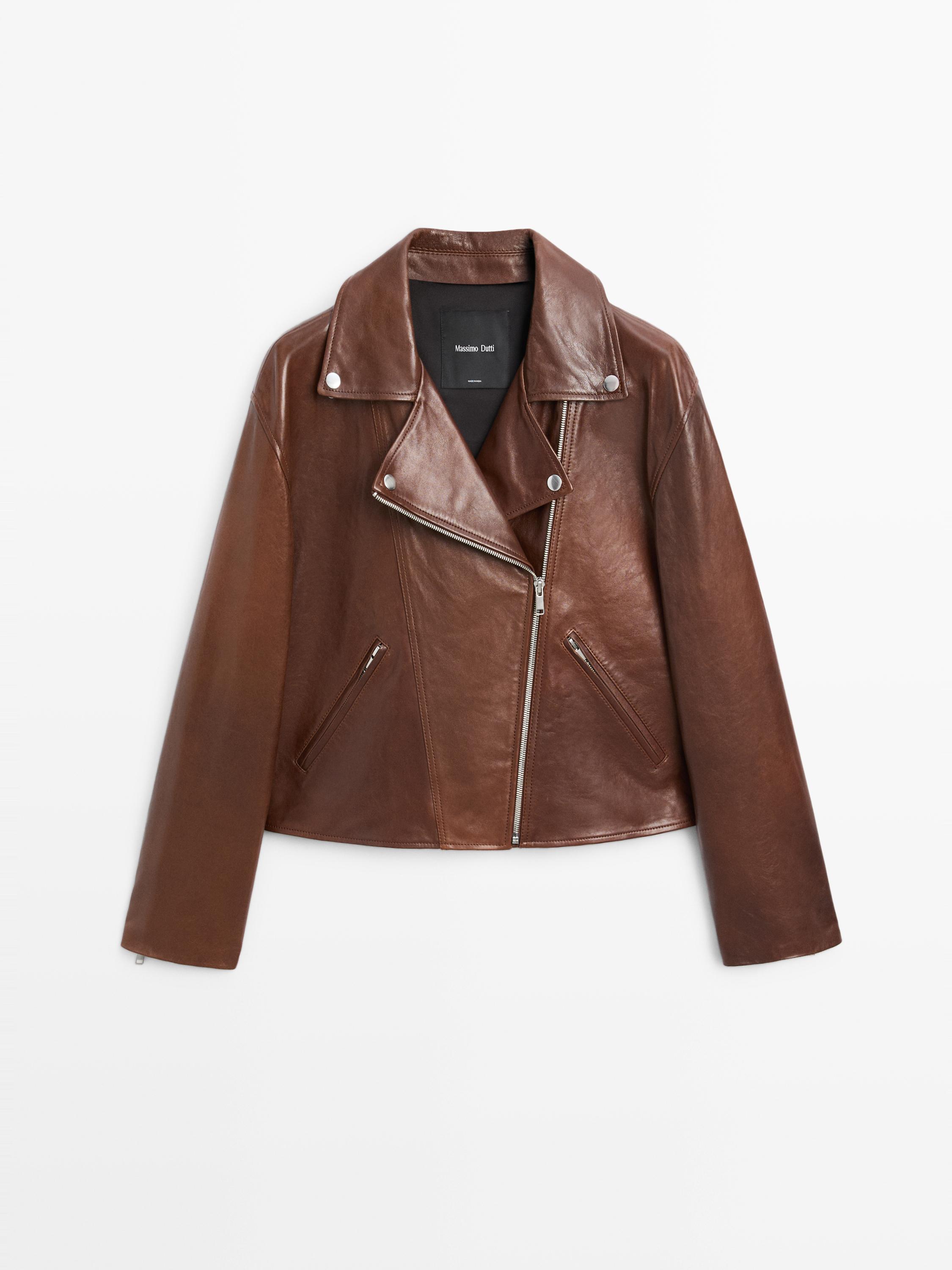 Blouson style motard en cuir nappa