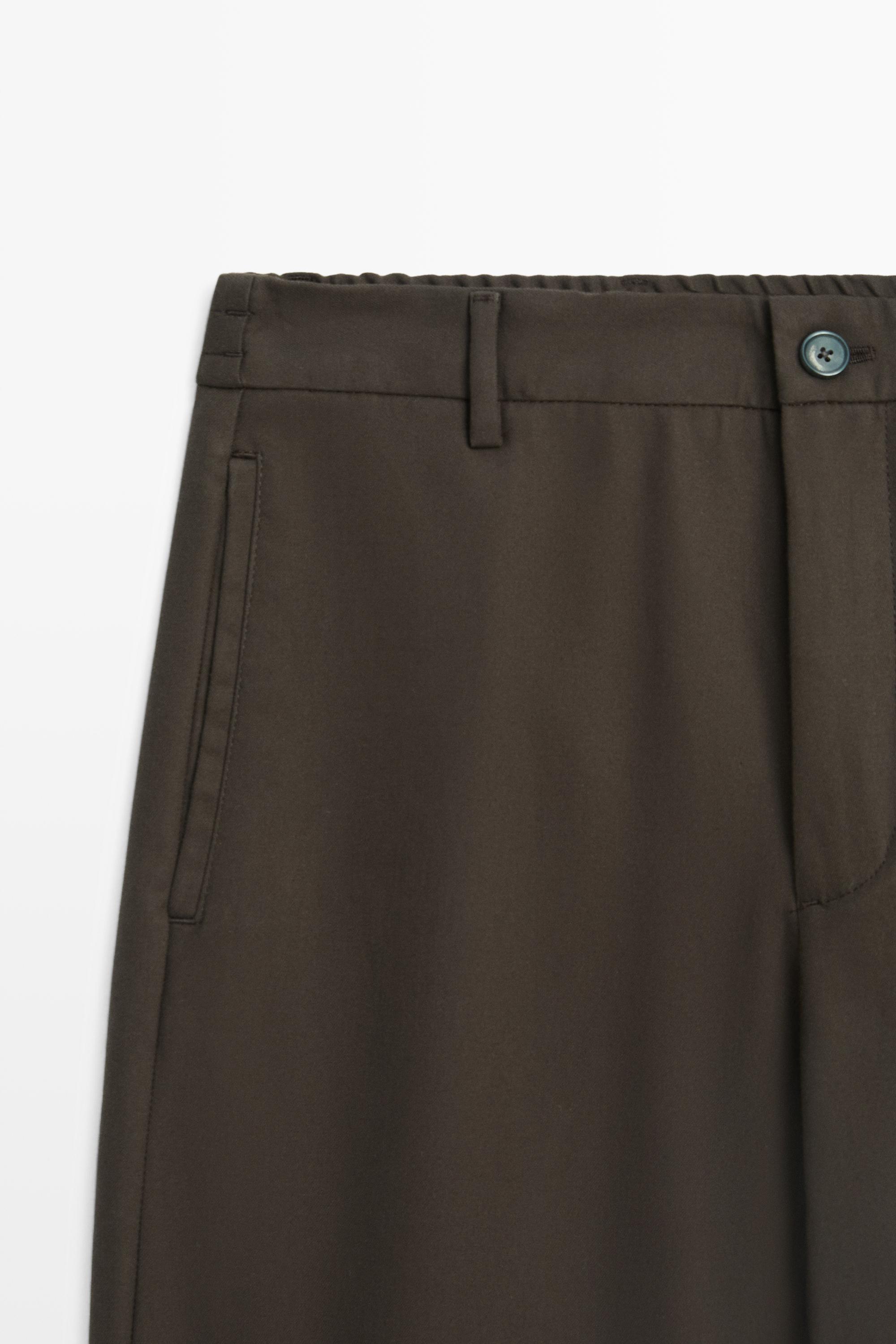 100% cotton pants with elasticated waistband — BROWN