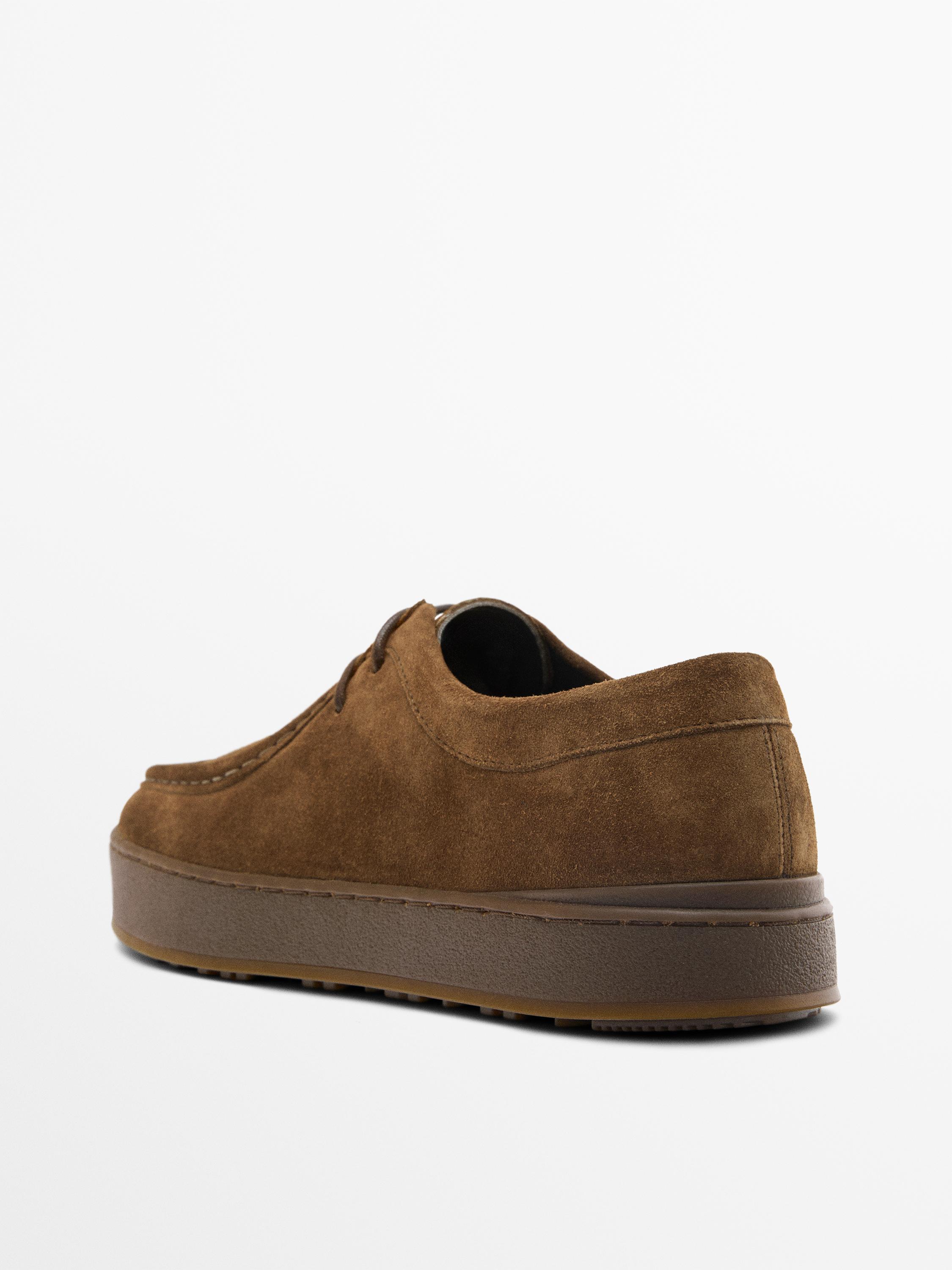 Leather shoes with moc toe and chunky sole — BROWN