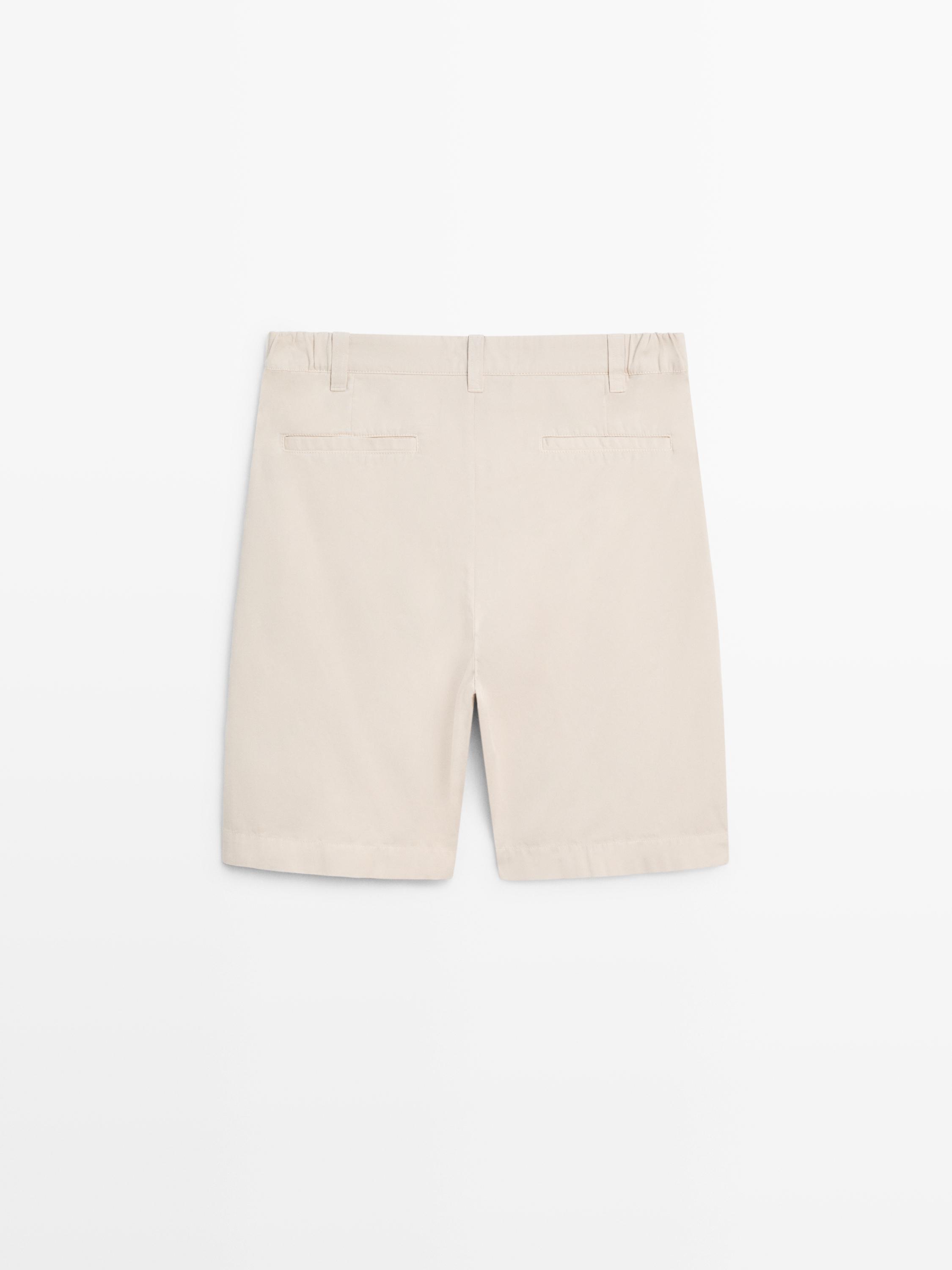 Cotton Bermuda shorts with waist detail — SAND
