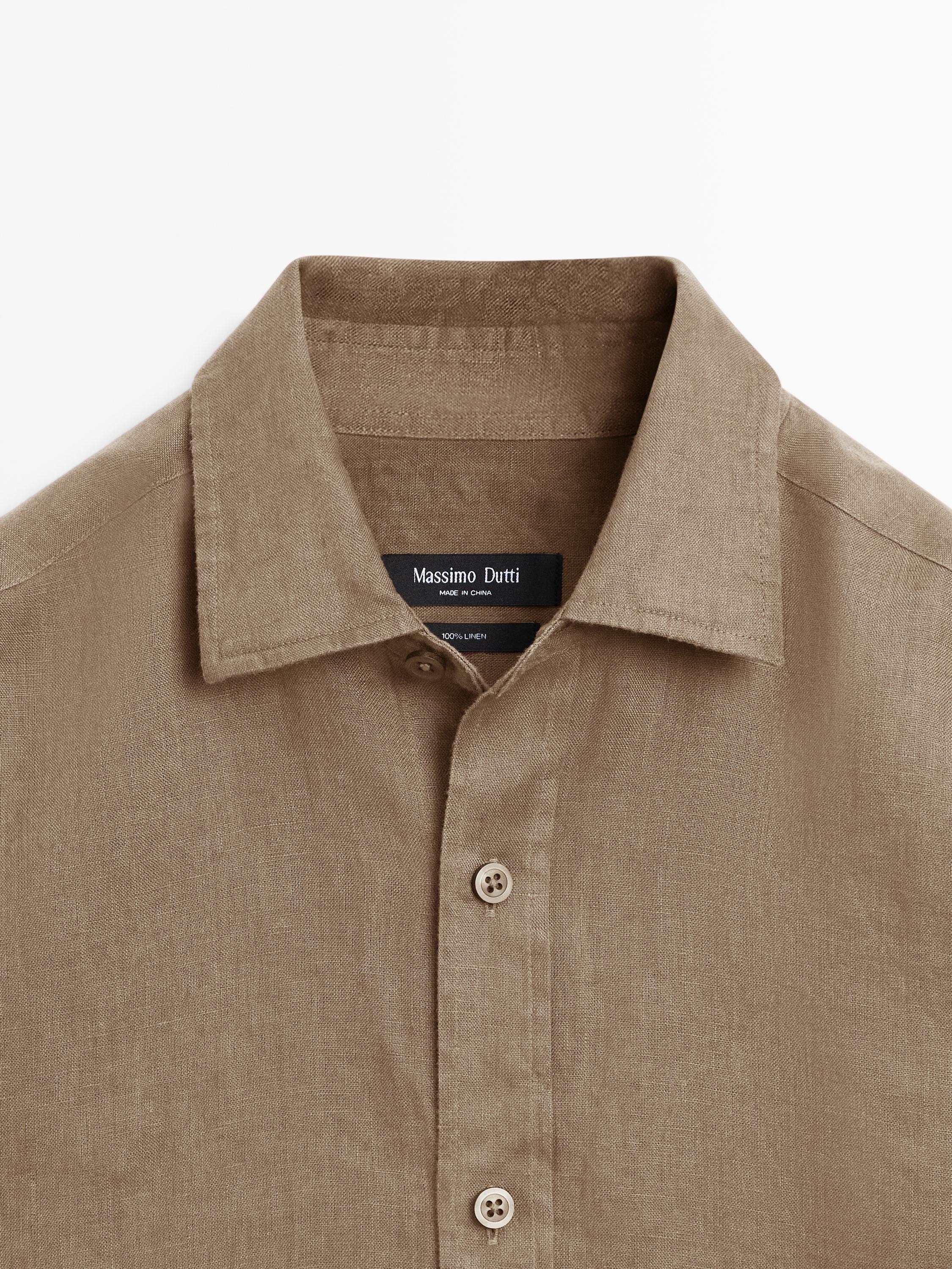 100% linen slim fit shirt — SAND