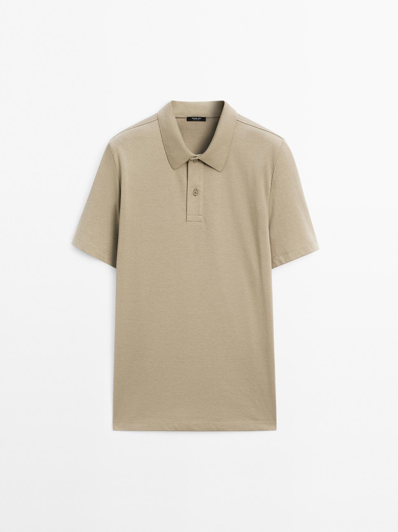Massimo Dutti - Herre - Kortærmet Poloshirt I Bomuldsblanding - Beige - S