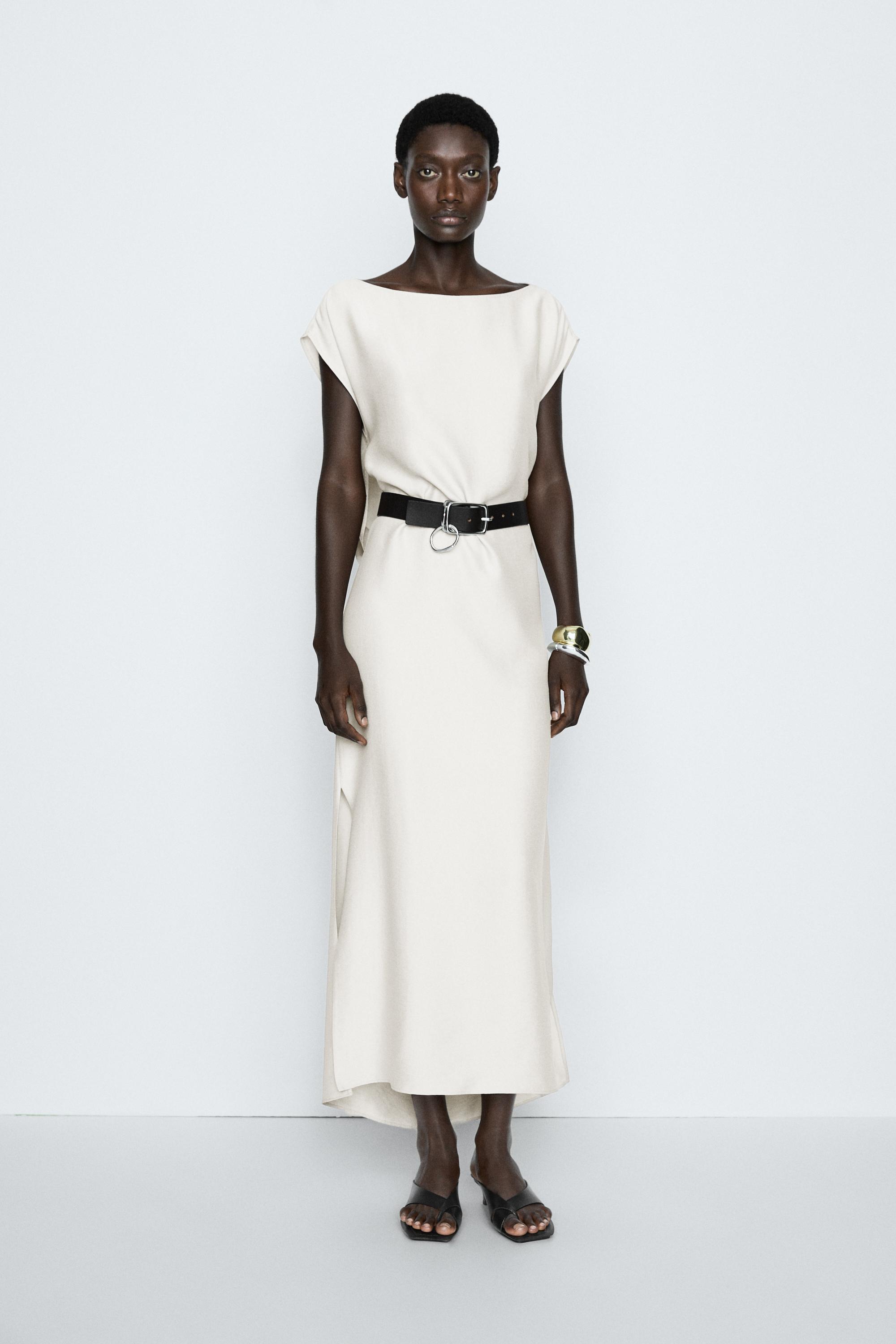 Asymmetrical drape detail dress - STUDIO — STONE