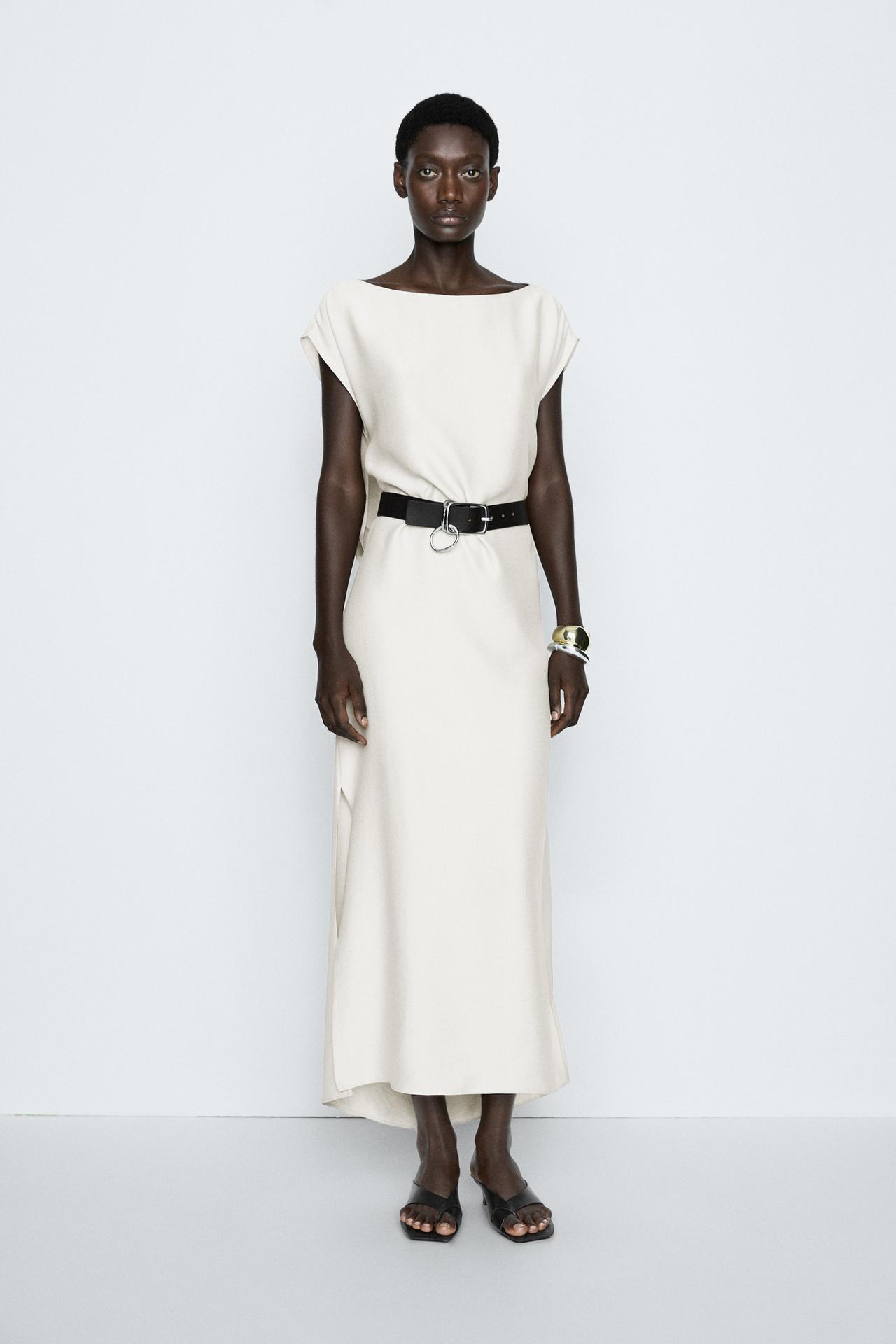 Asymmetrical drape detail dress - STUDIO — STONE