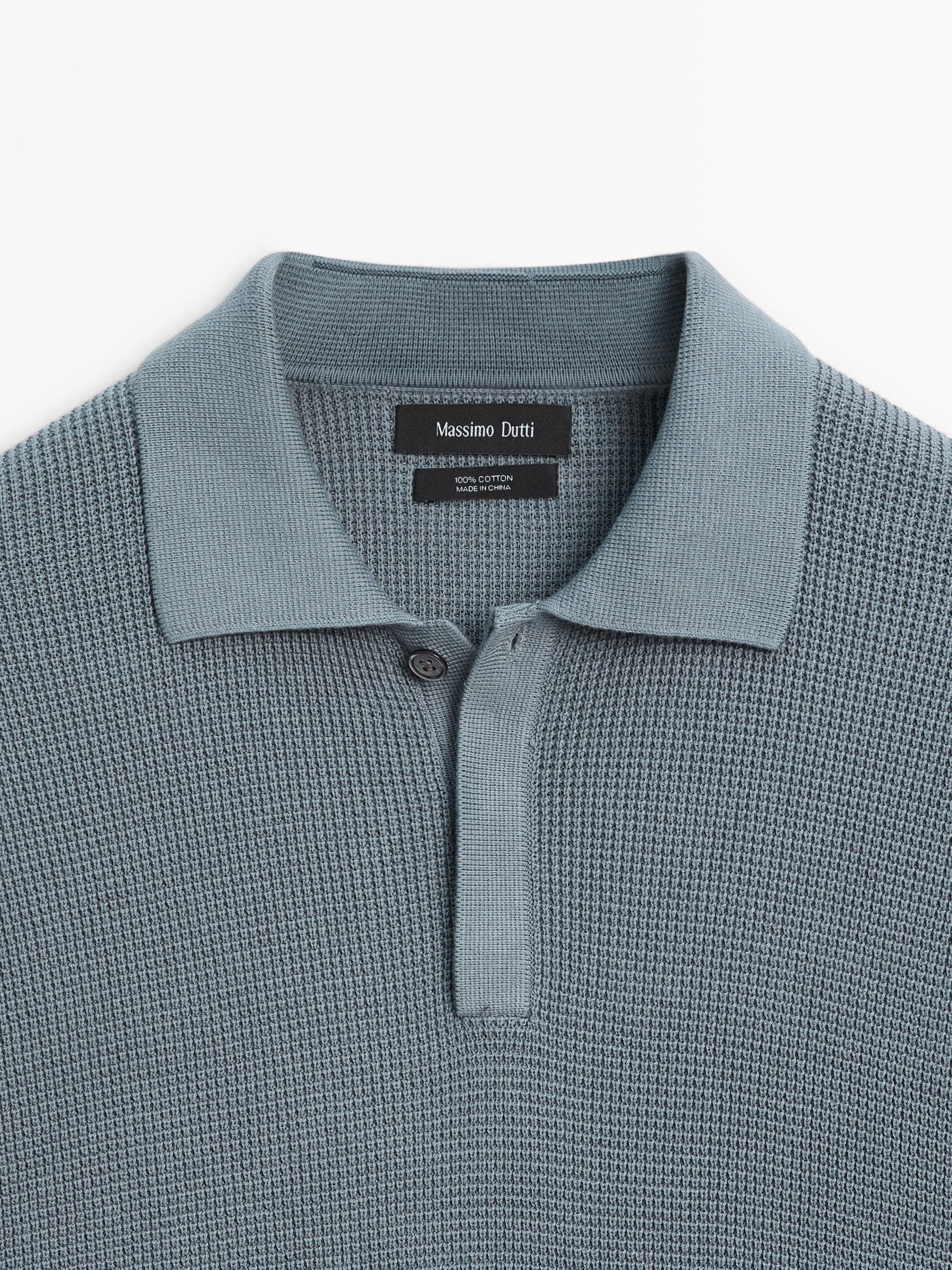 Textured cotton knit polo shirt — DEEP BLUE