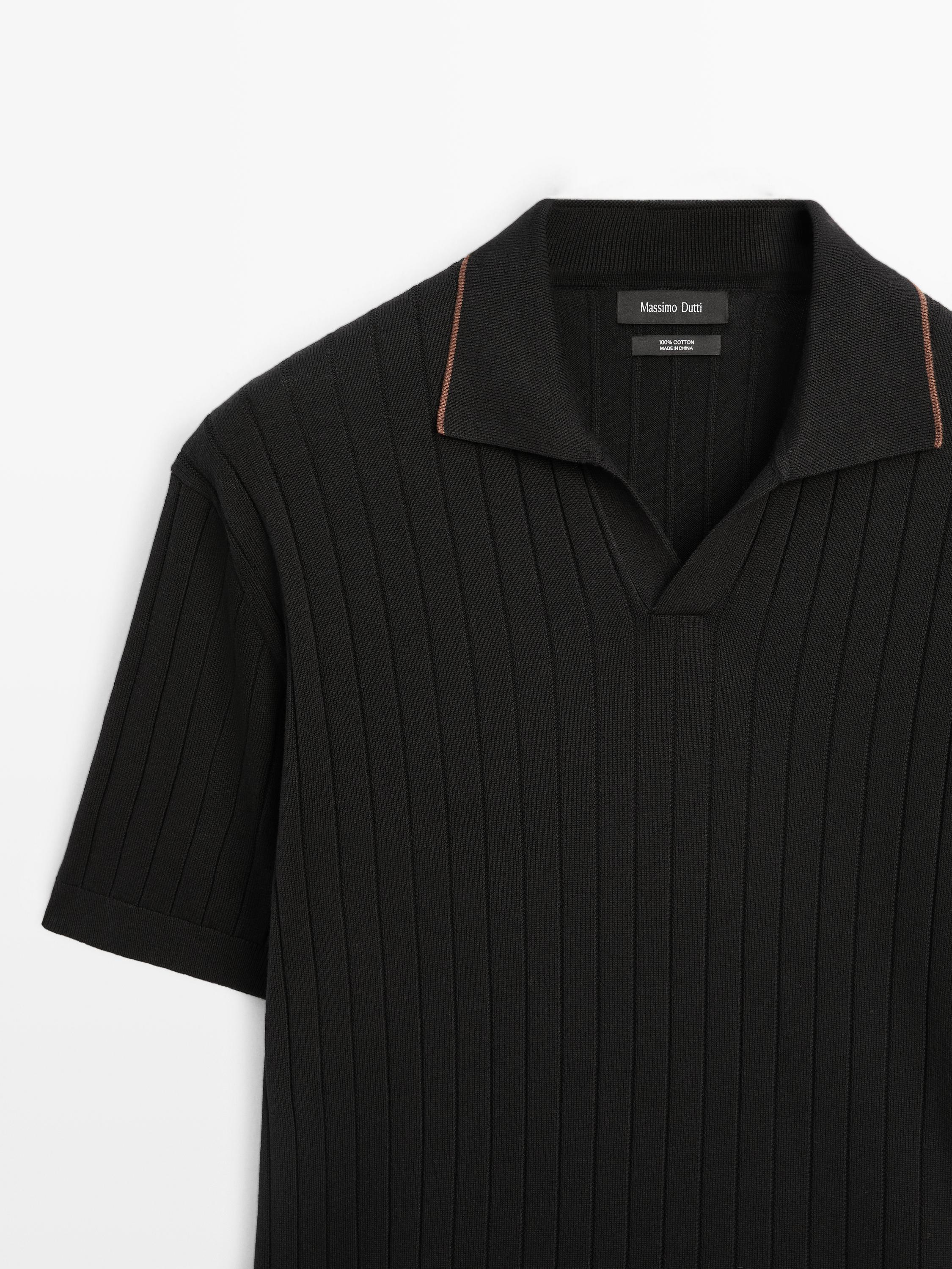 Ribbed knit polo shirt