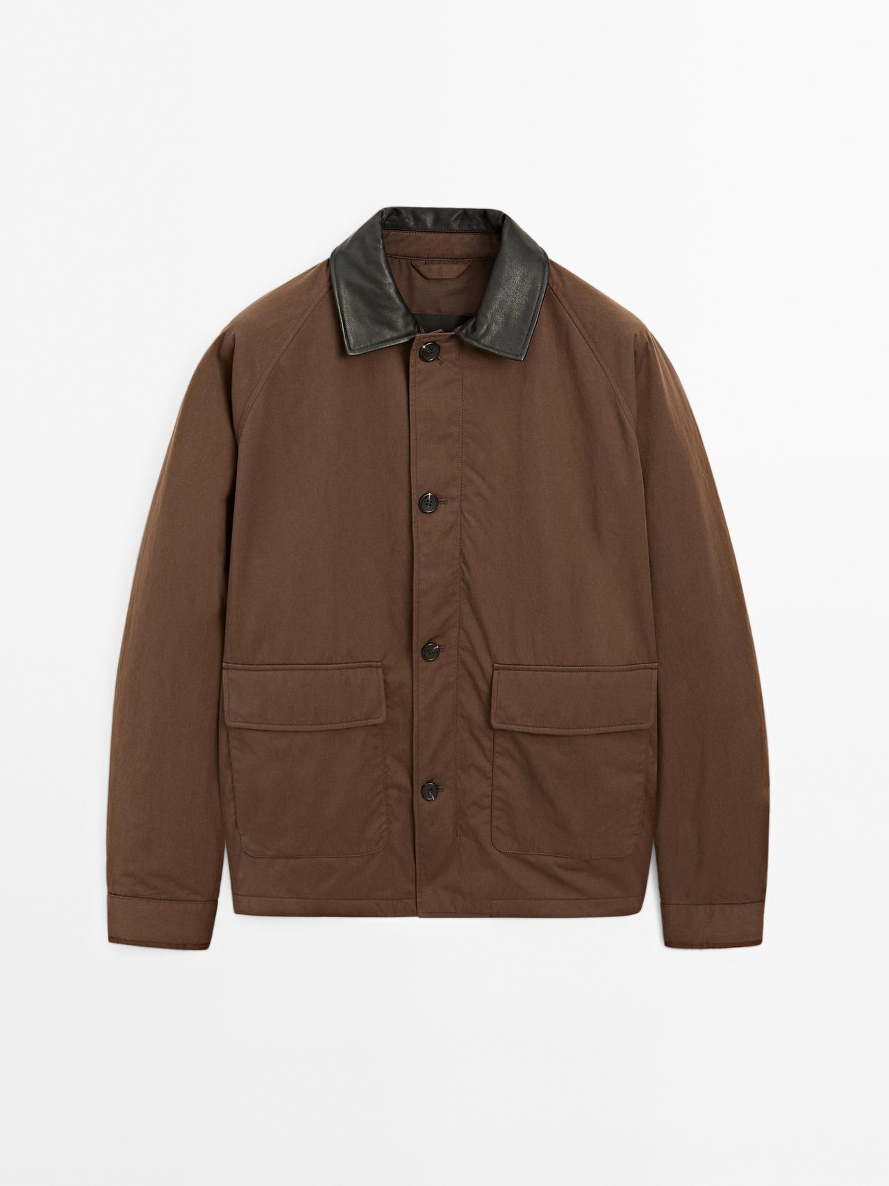 Massimo Dutti - Herre - Kort Parkacoat Med Kravedetalje - Brun - L