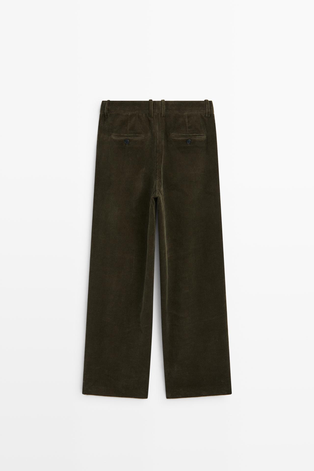 Wide-leg corduroy pants with darts — KHAKI