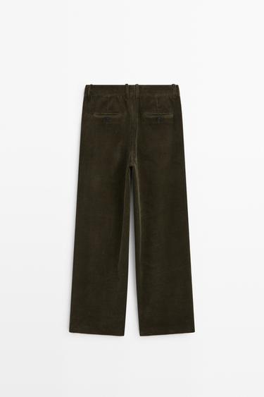 Wide-leg corduroy pants with darts — KHAKI 6