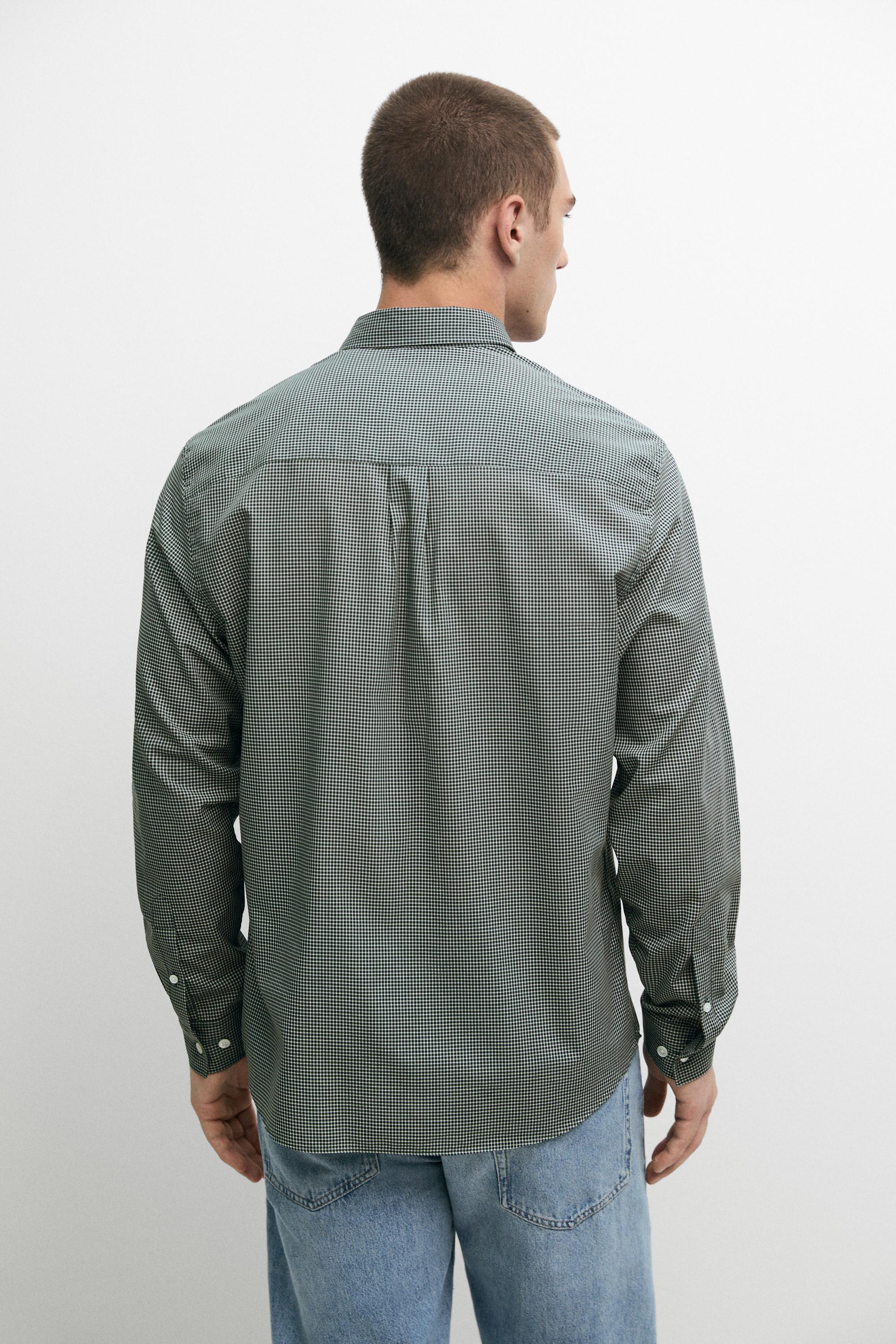 100% cotton check regular fit shirt — BOTTLE GREEN