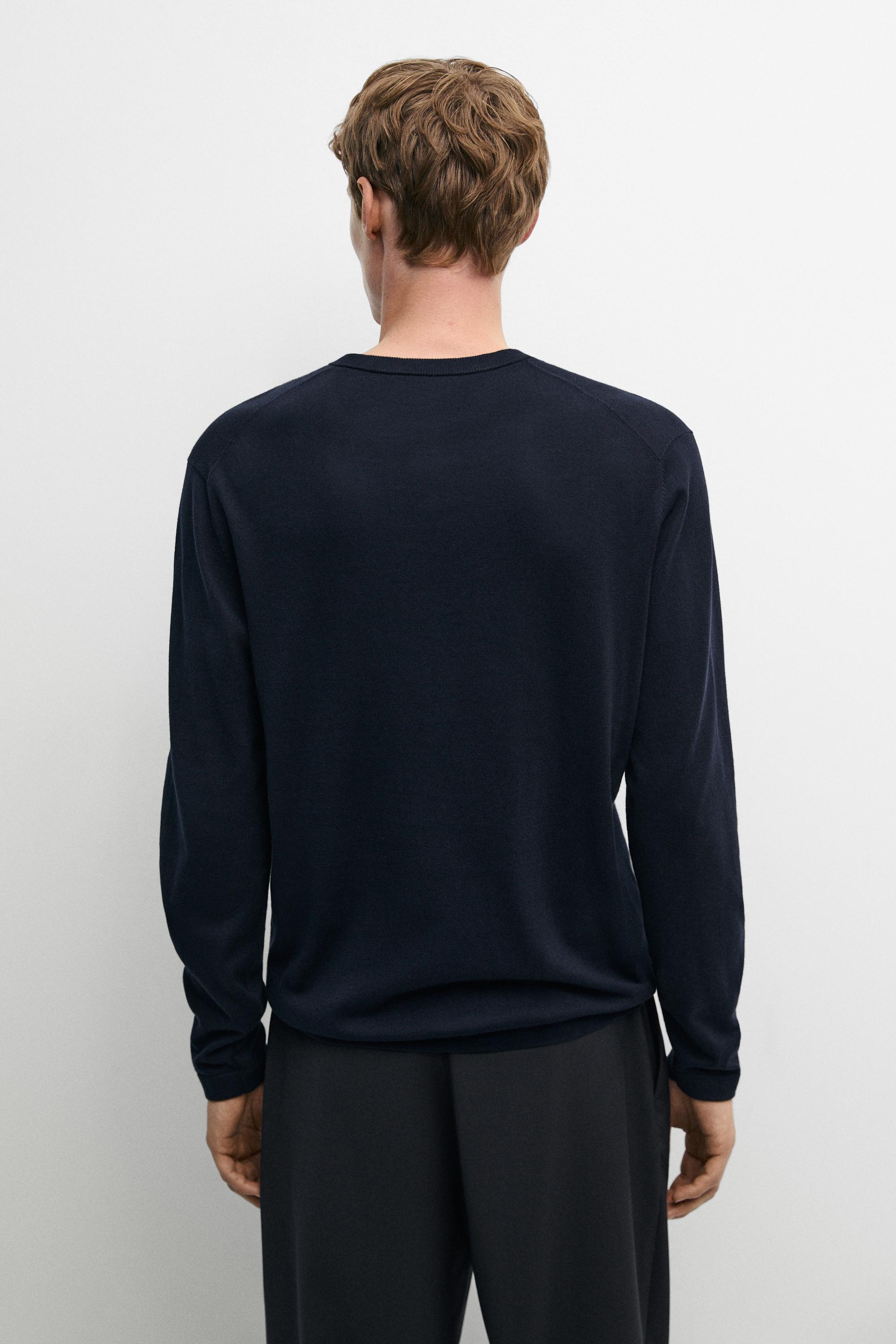 100% Cotton Henley Neck Knit Sweater — NAVY BLUE
