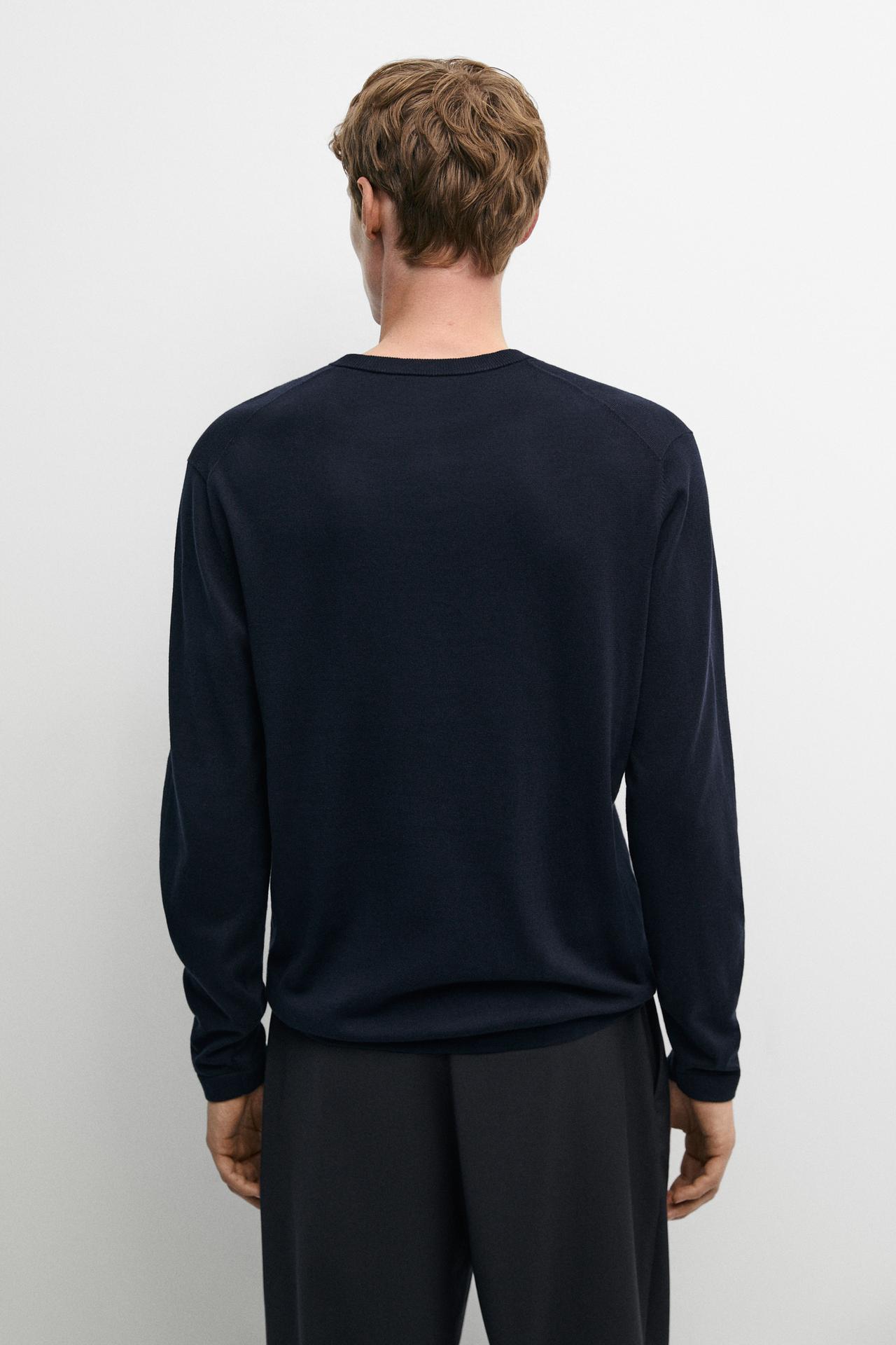 100% Cotton Henley Neck Knit Sweater — NAVY BLUE