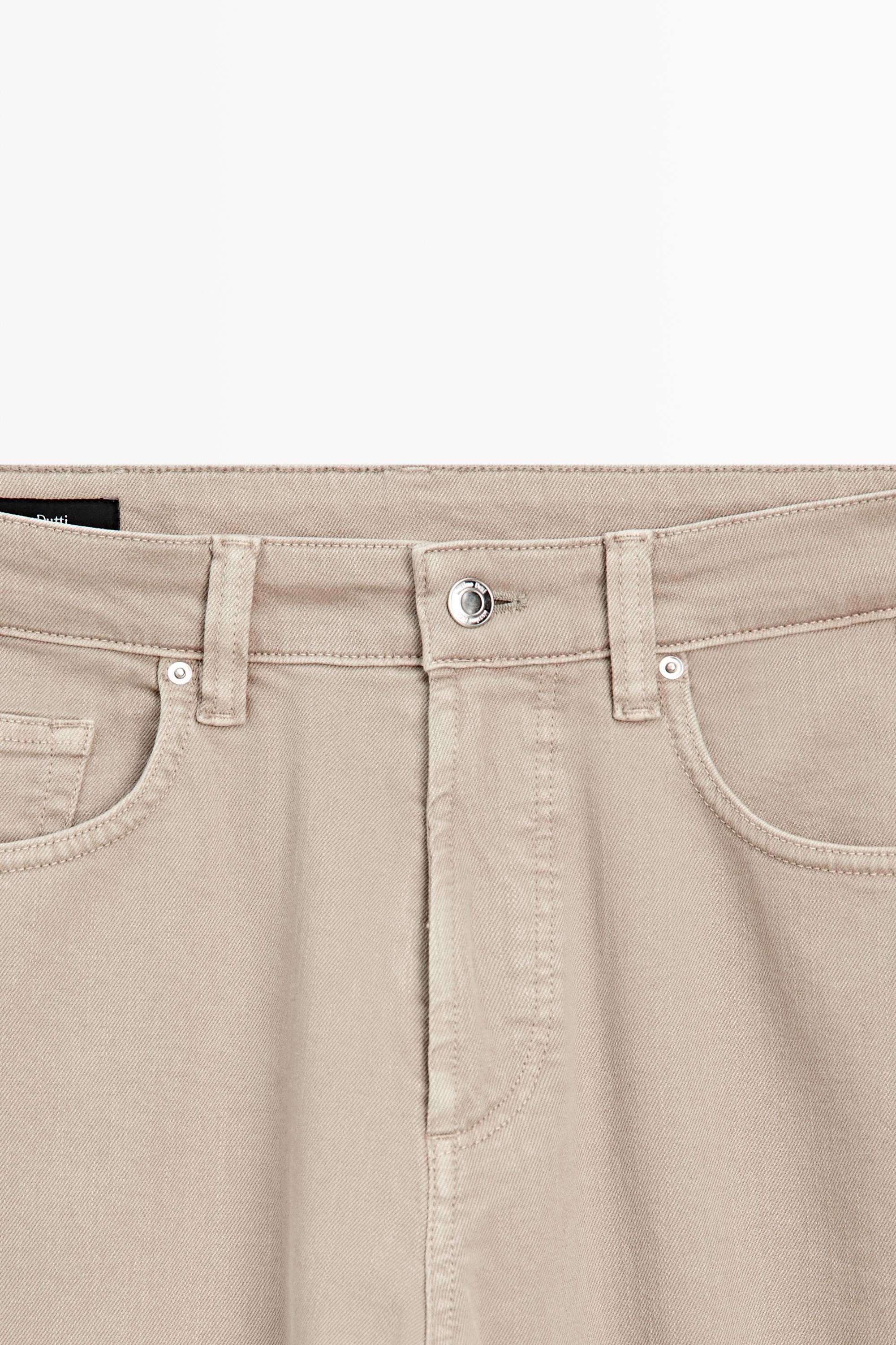 Lightweight tapered fit denim-effect trousers — MINK