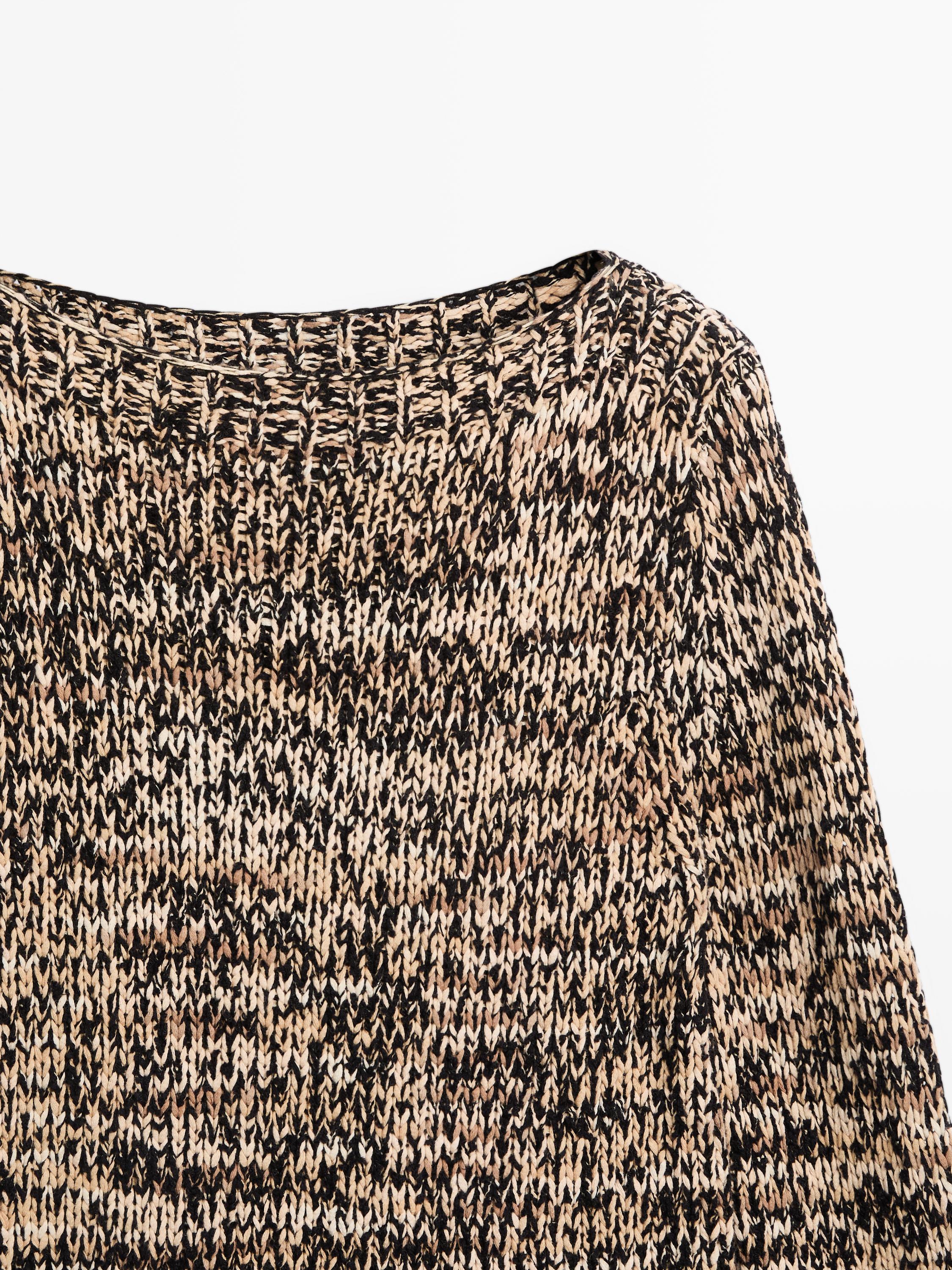 Mouliné cotton blend knit sweater — CAMEL