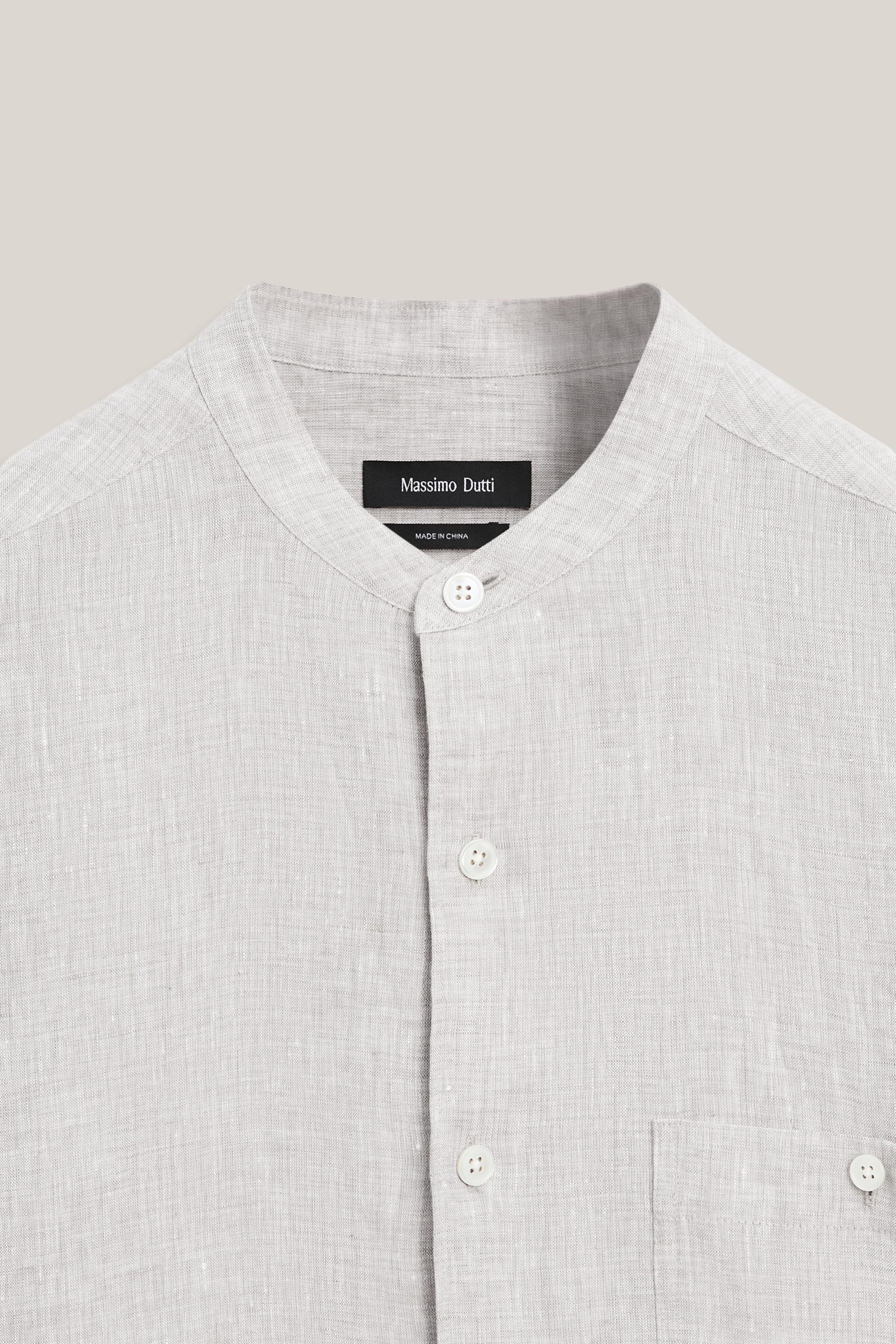 Relaxed fit 100% linen shirt with stand collar - LIMITED EDITION — SAND