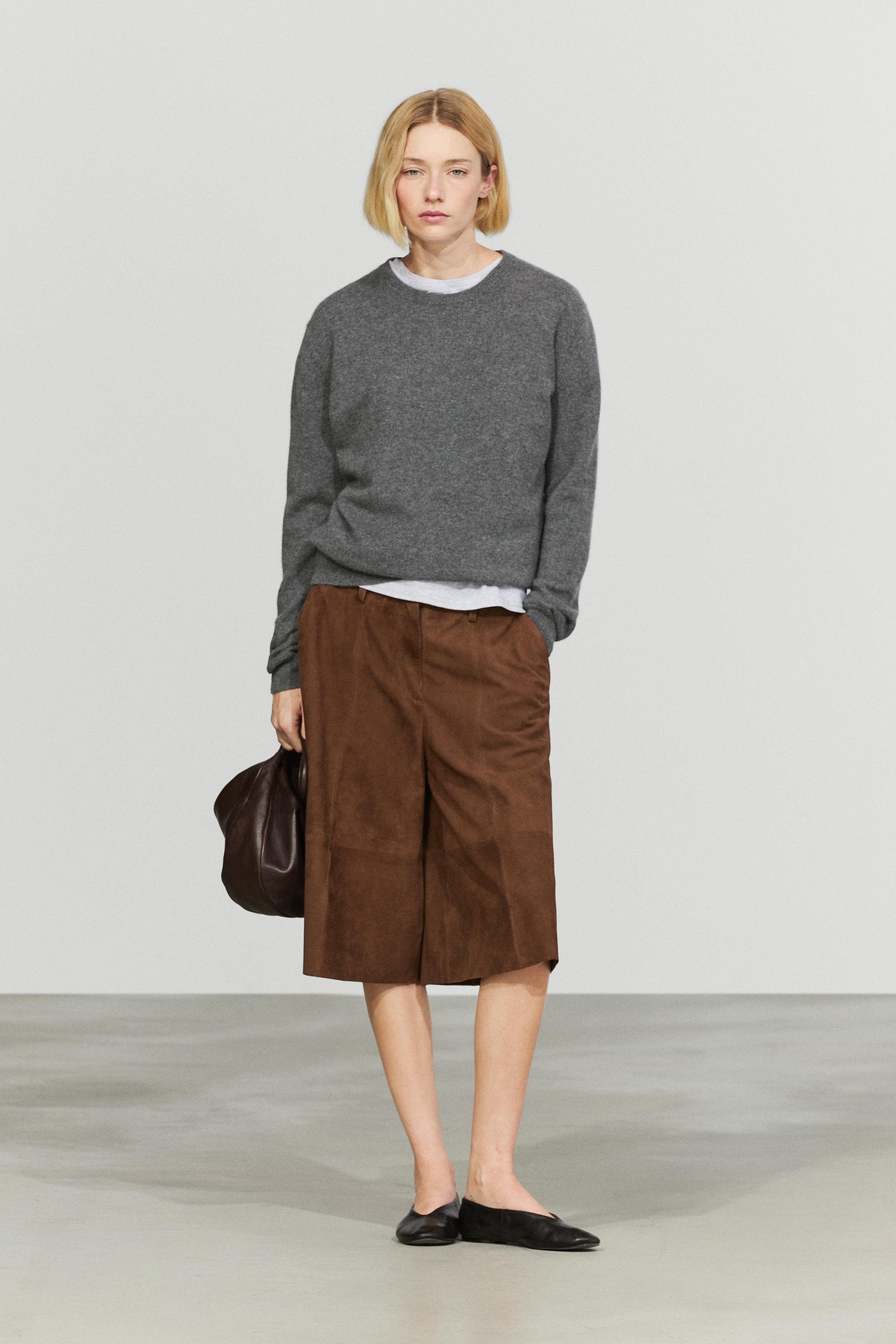 100% cashmere long sleeve sweater — GREY