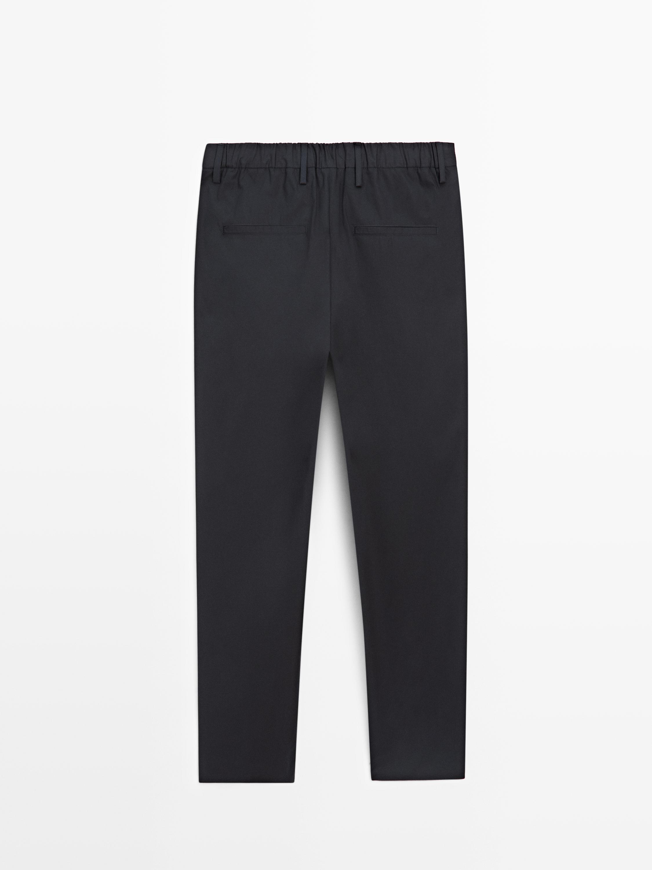 Cotton trousers with double darts — NAVY BLUE