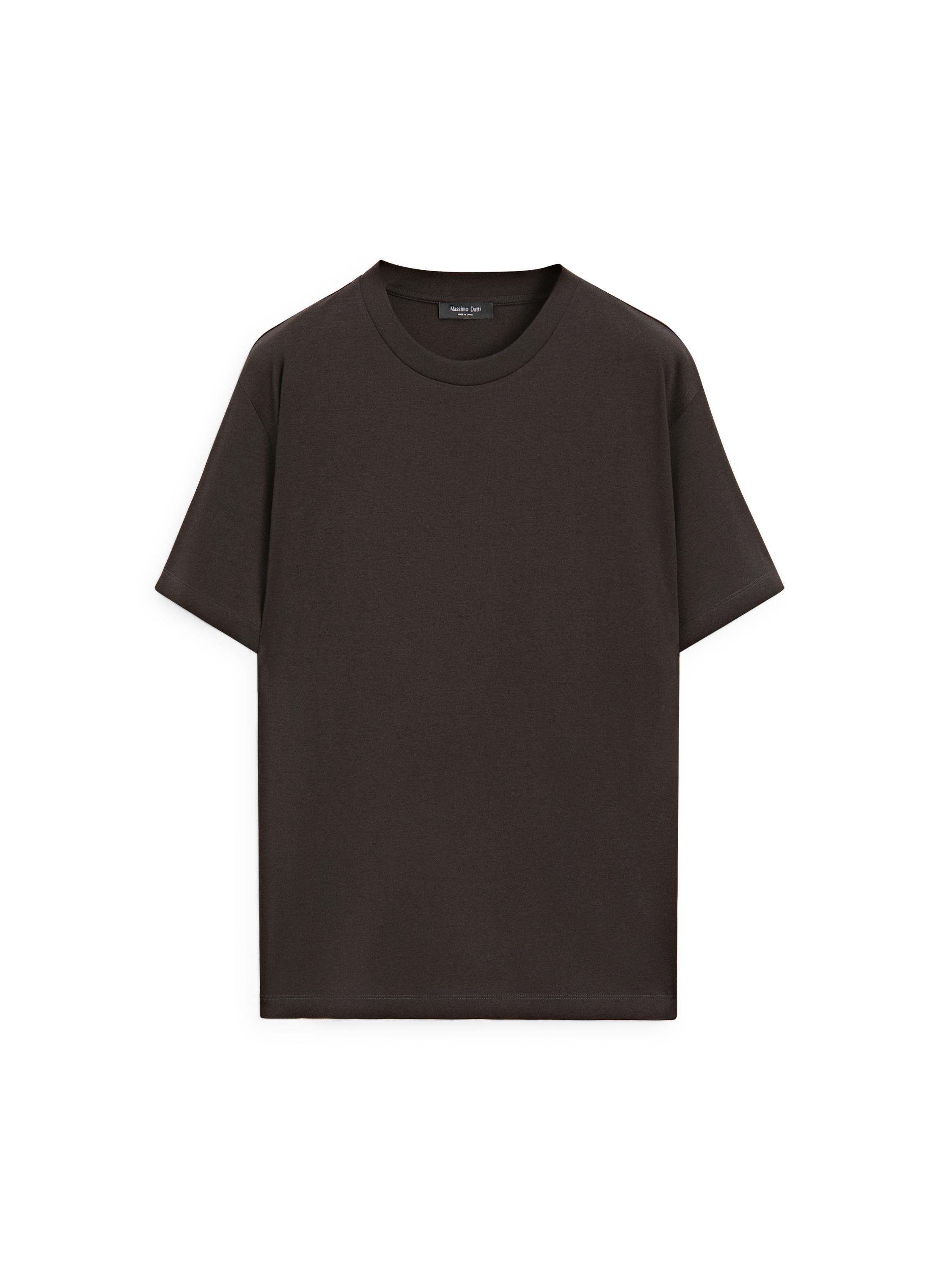 Boxy fit short sleeve cotton blend T-shirt — BROWN