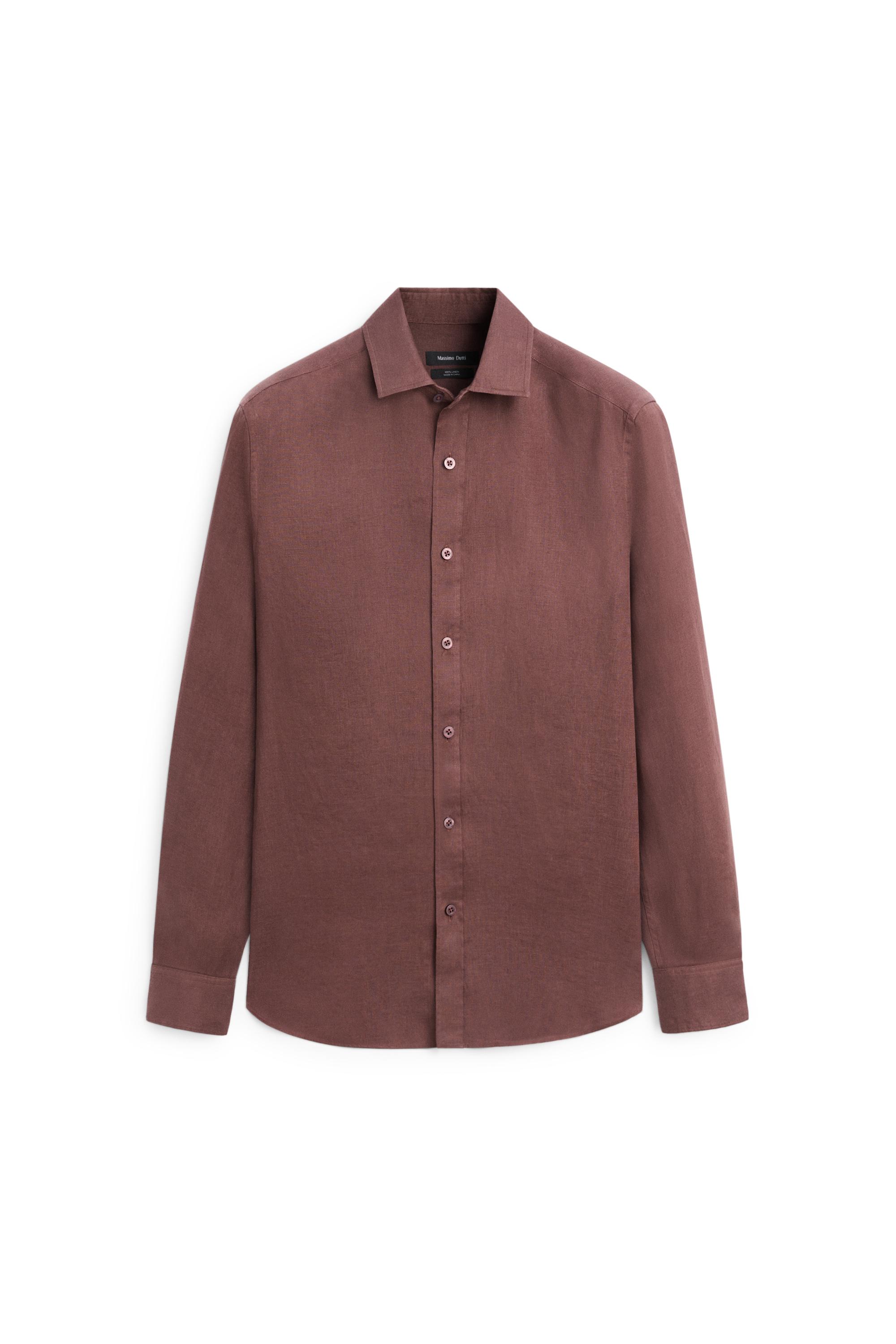 Slim fit 100% linen shirt — DARK MAROON