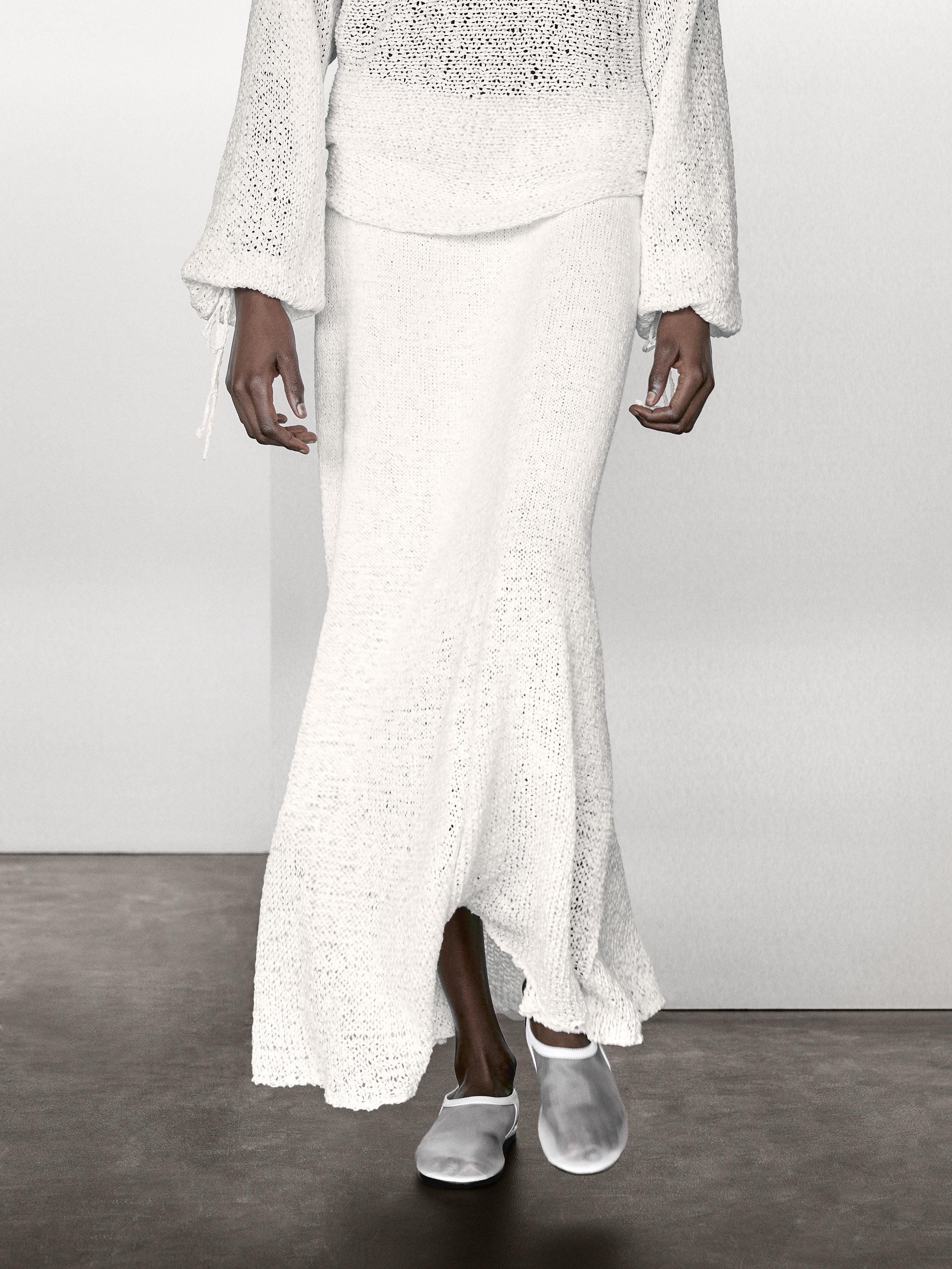 Cotton blend knit midi skirt