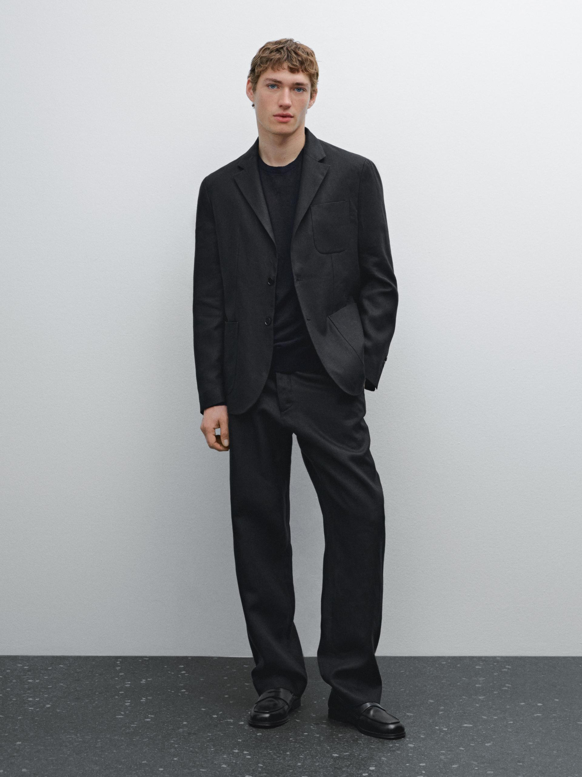 Blazer Da Abito 100% Lino - Nero - 46 - Massimo Dutti - Maschile