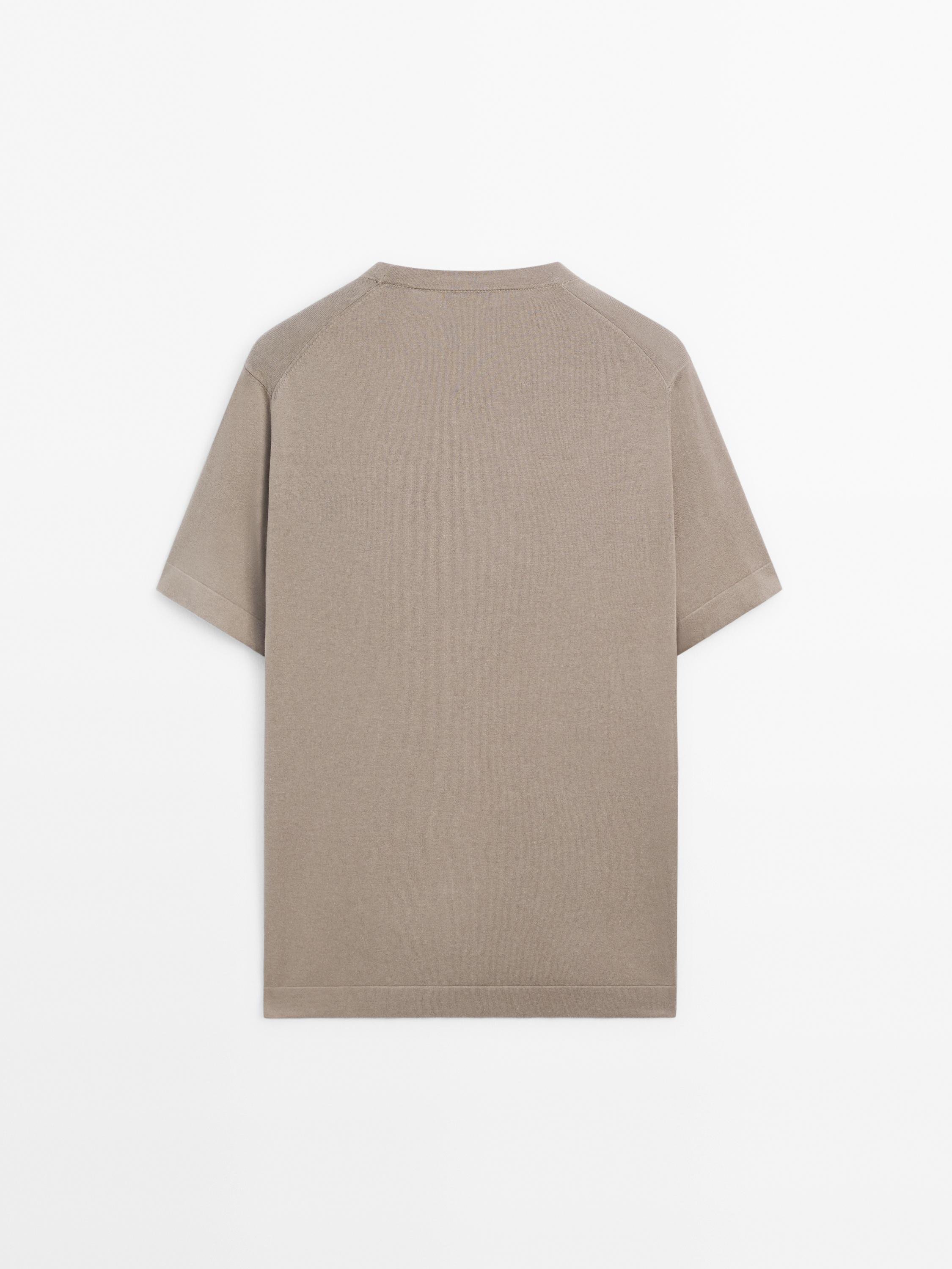 Cotton blend knit short sleeve sweater