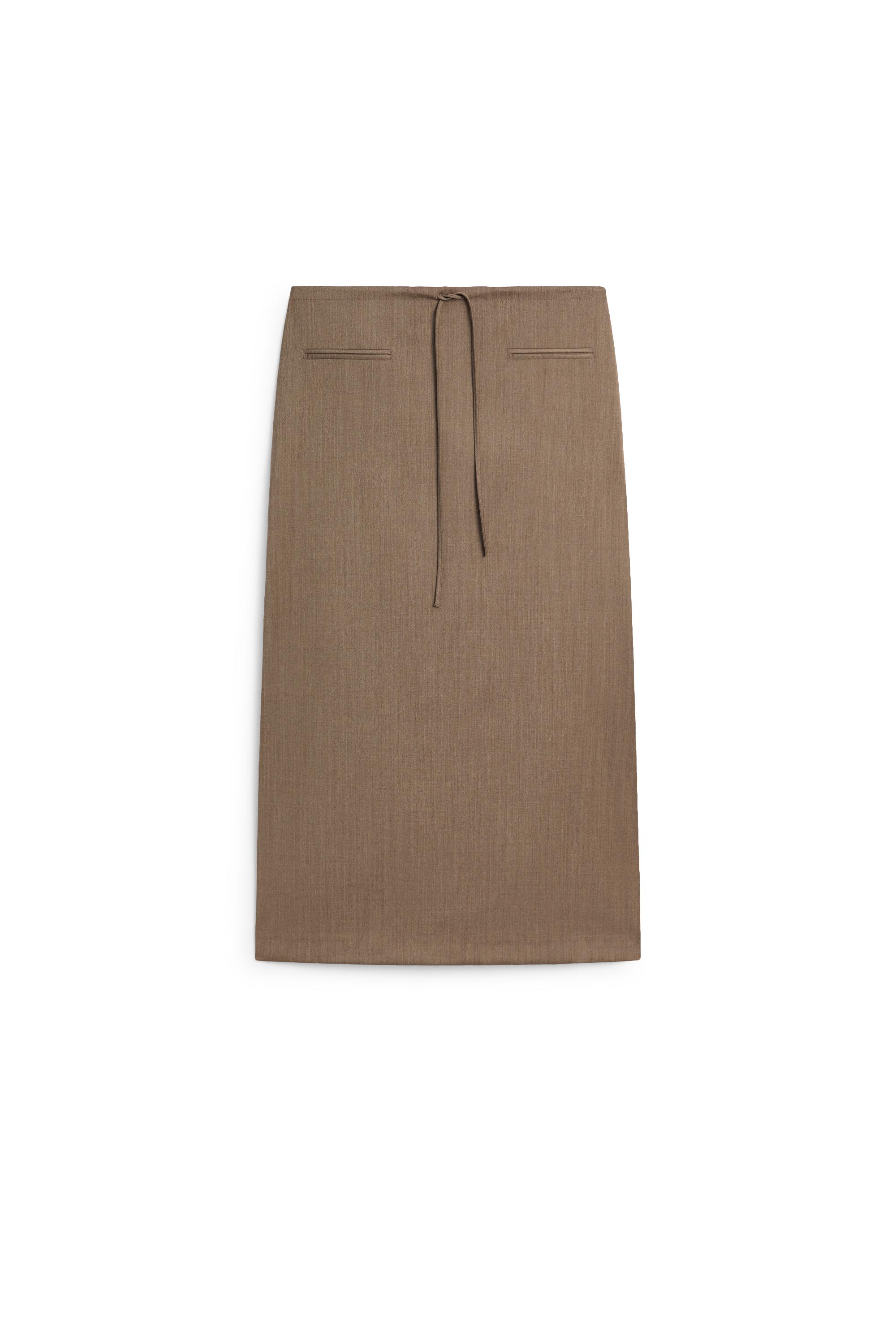 100% wool midi skirt with drawstring — MOLE BROWN