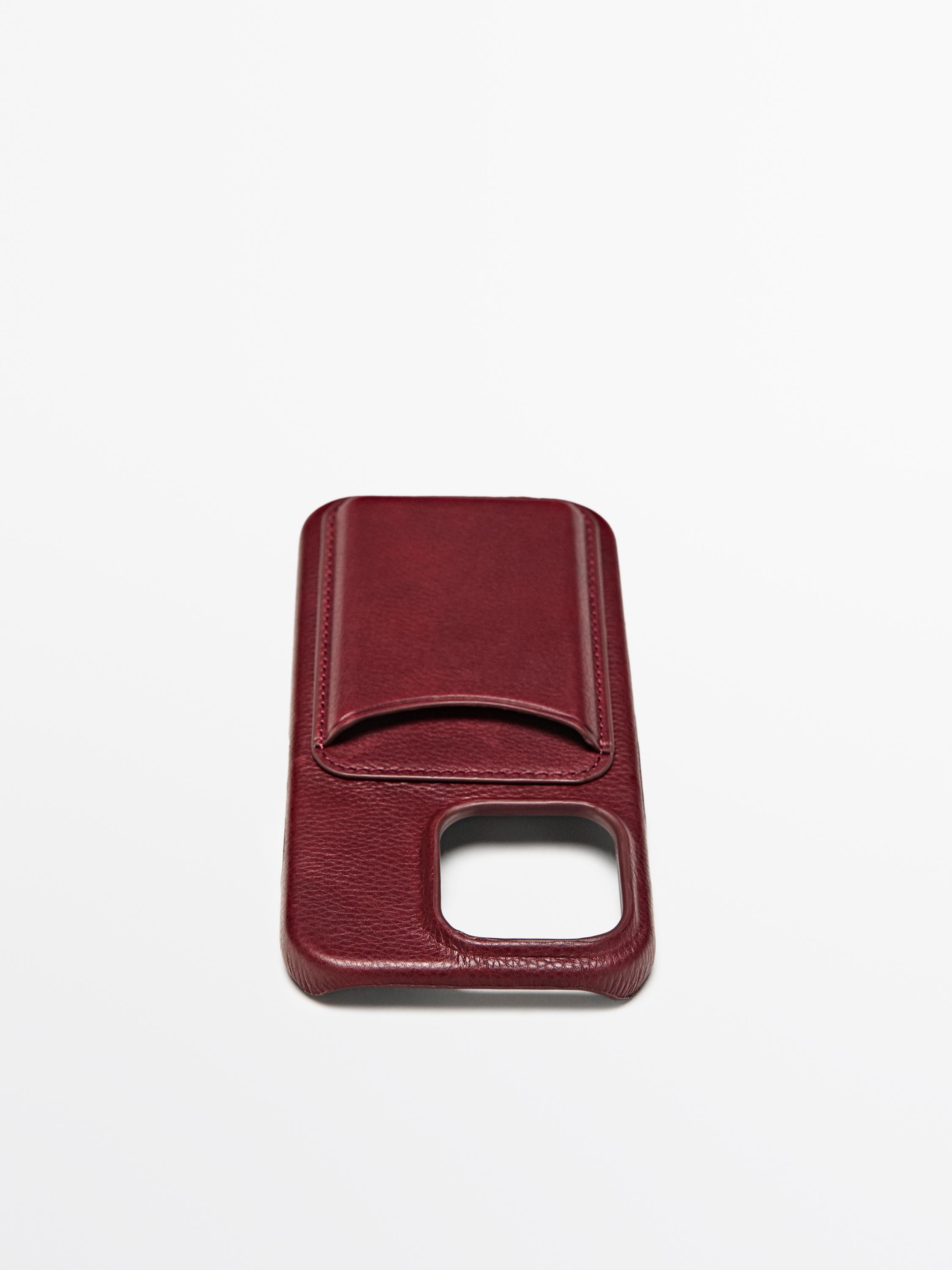 Nappa leather iPhone 16 Pro case — RED (alternate view)