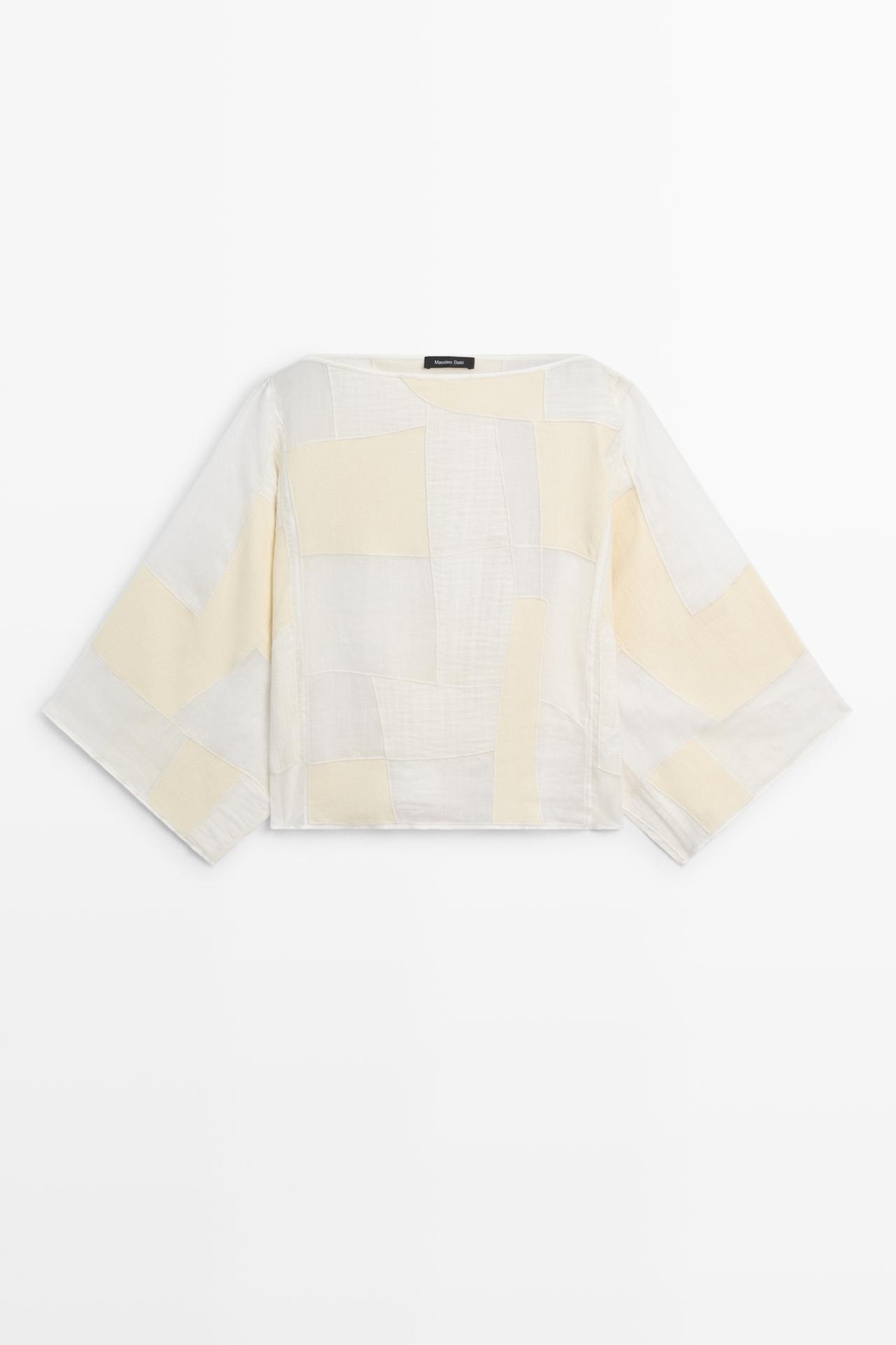 Patchwork print boat neck blouse — Off white