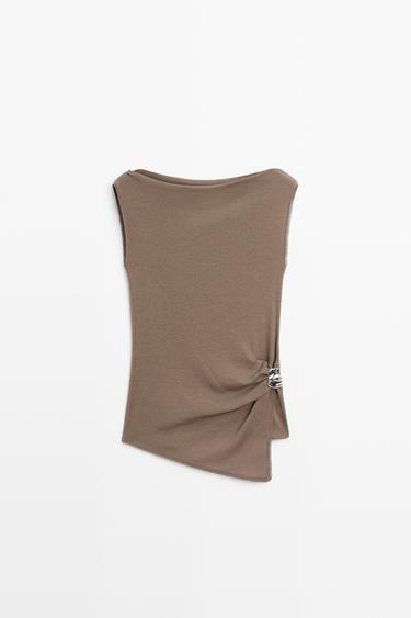 100% cotton knit top — MOLE BROWN 2